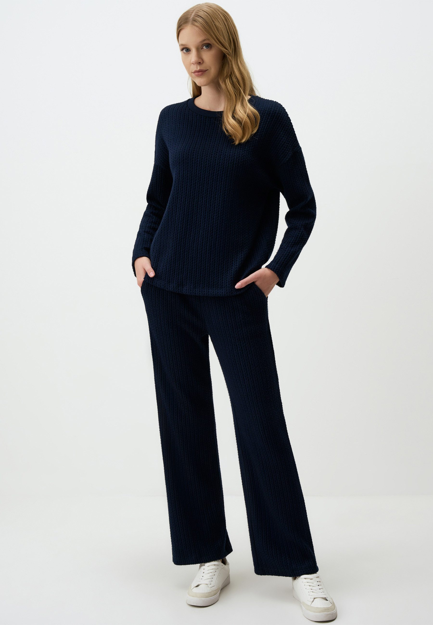 Jimmy Key Strickhose Marineblau Weites Bein günstig online kaufen
