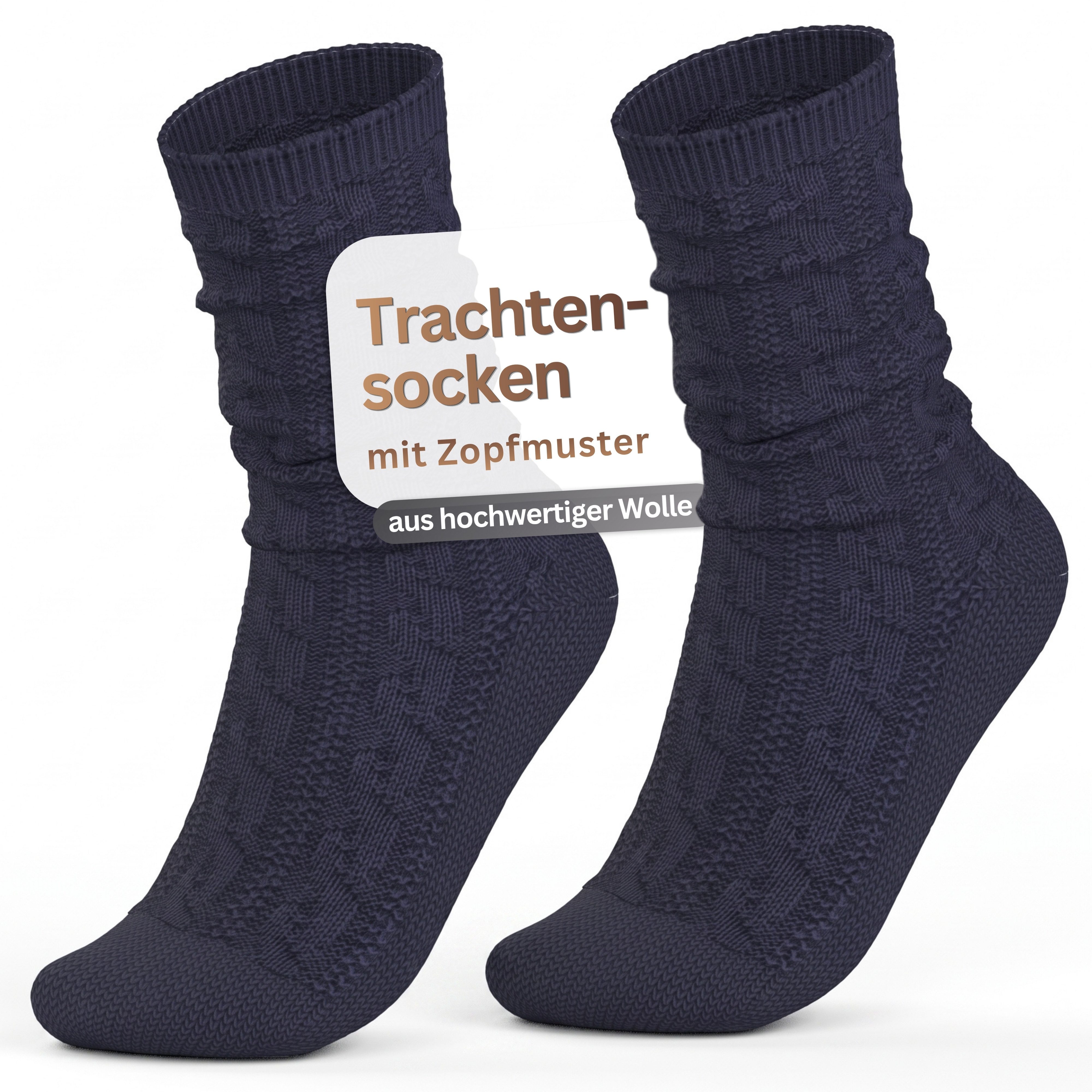 MEDOLY Trachtensocken Schoppersocke aus 70% Wolle Trachtenstrümpfe (1 Paar) mit Zopfmuster