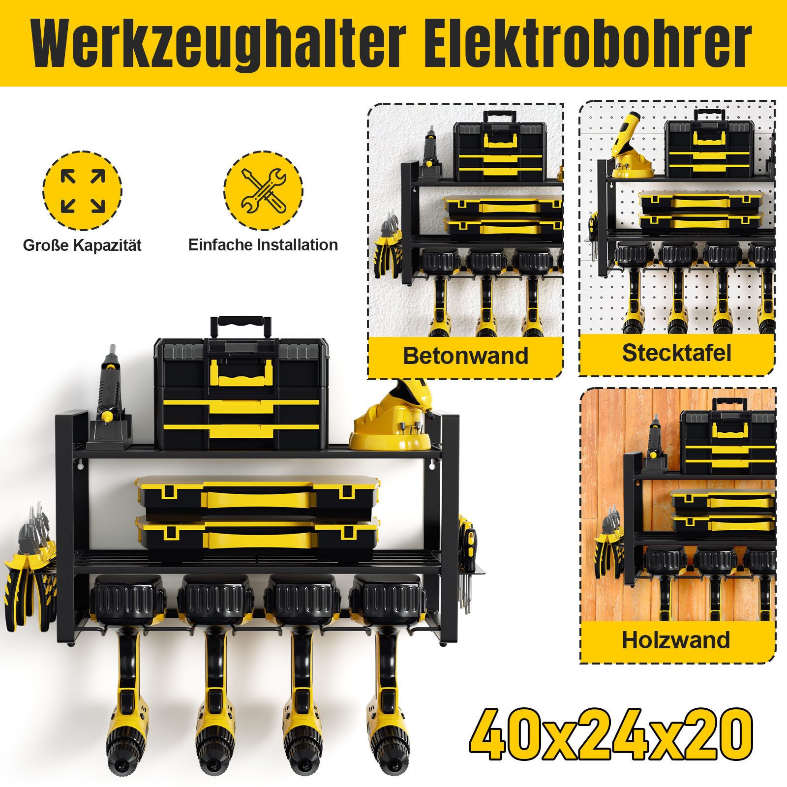 Clanmacy Werkzeughalter Werkzeughalter Power Tool Organizer Wandhalterung Garage Werkzeug