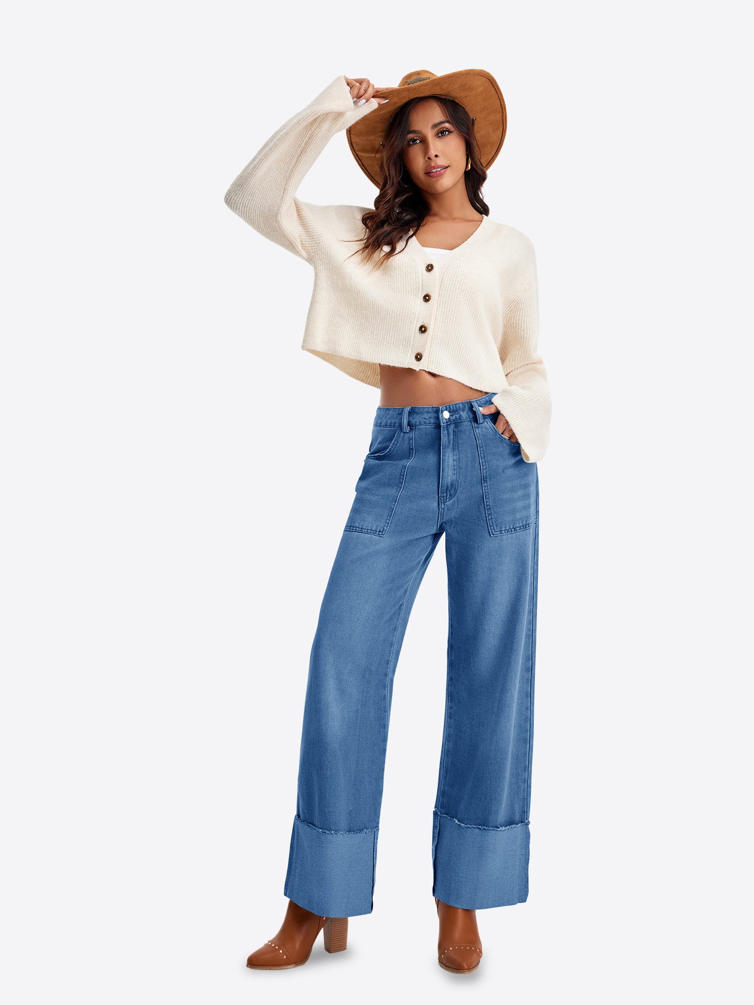 Imily Bela Regular-fit-Jeans Damen Jeans locker geschnittene gerade (Packung, 1-tlg., 1per-Pack) krempelbar – Bild 3 von 5