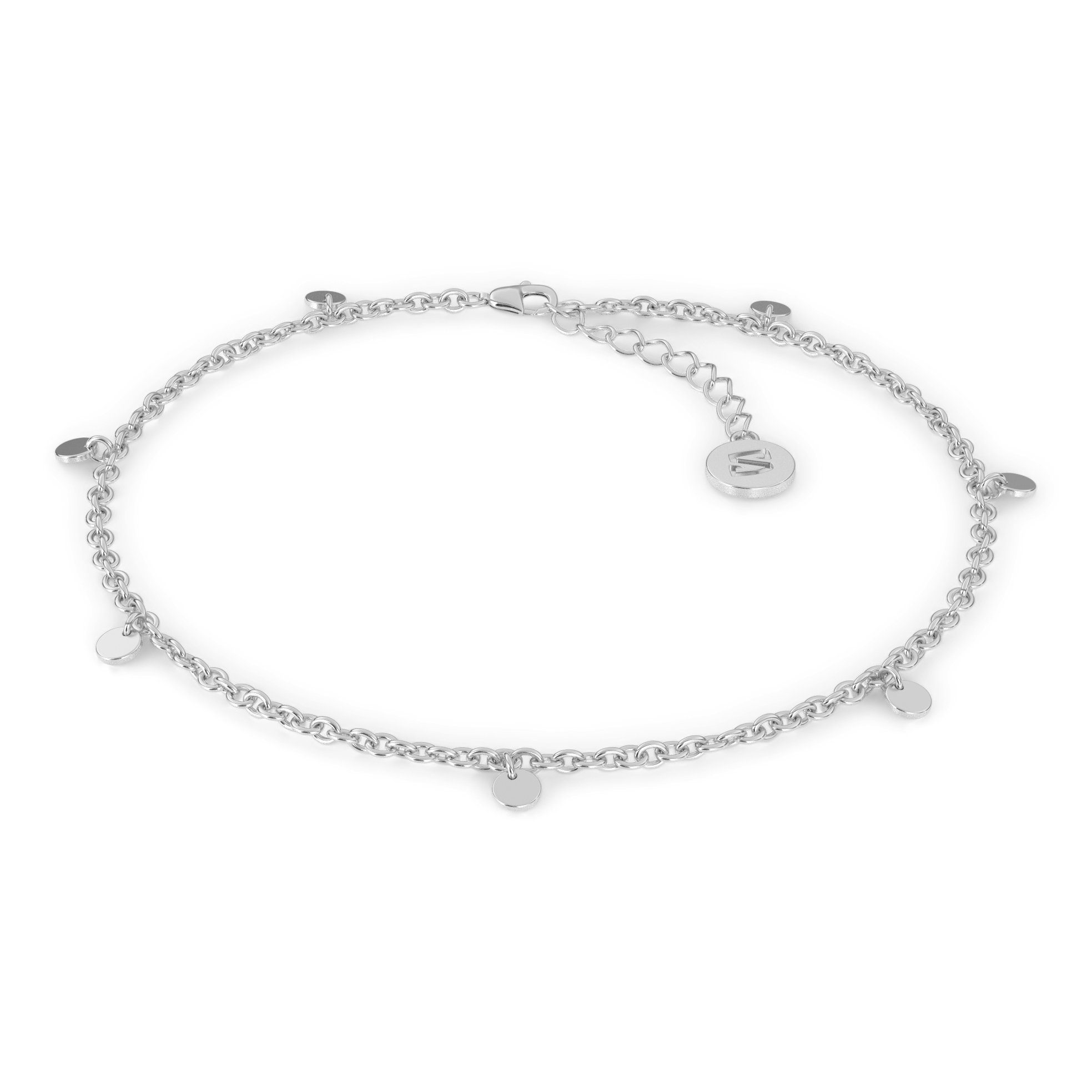 SERASAR Fußkette Fußkettchen aus Sterlingsilber [Coin] (1-tlg), Ladies coin-shaped anklet in 925 sterling silver, 18k gold plating