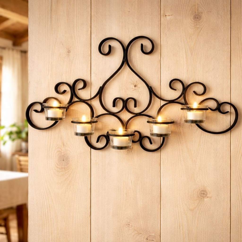 DanDiBo Wandkerzenhalter Wandteelichthalter Metall Schwarz Palace Wandkerzenhalter 63 cm, Teelichthalter Kerzenhalter