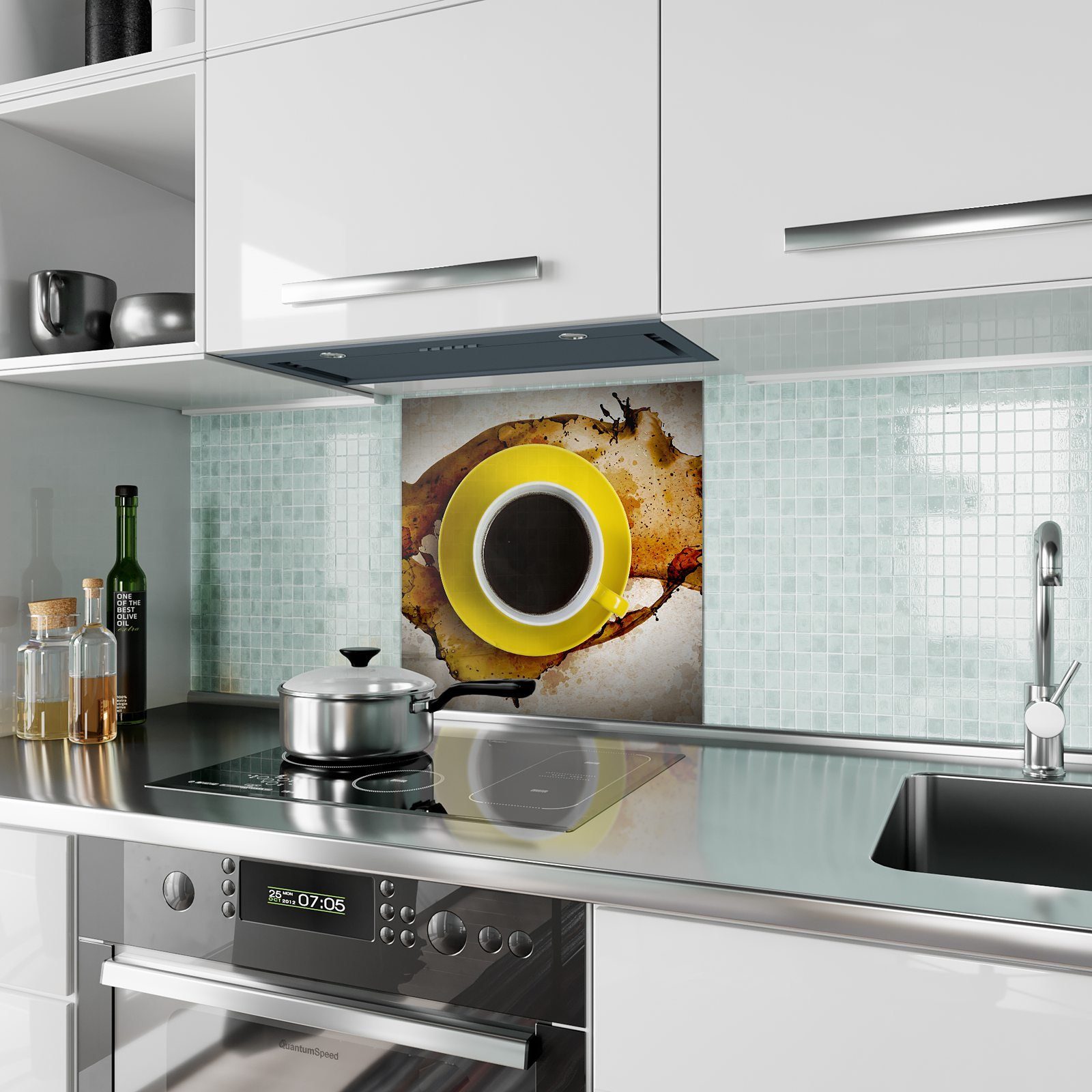 Glas Motiv Espressotasse mit Küchenrückwand Splash Küchenrückwand auf Primedeco Spritzschutz