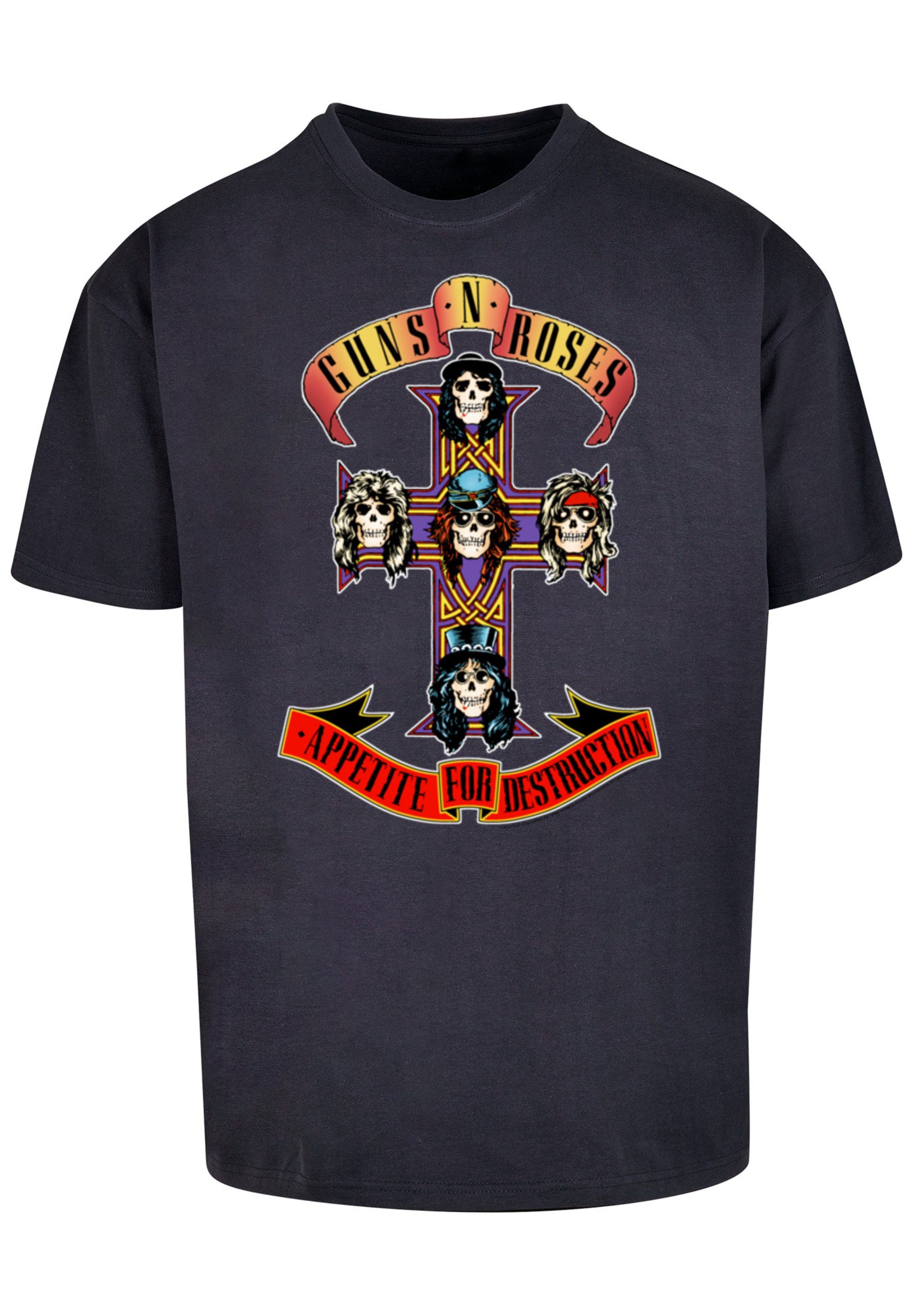 Destruction Band Guns T-Shirt Appetite navy Roses Print F4NT4STIC 'n' For