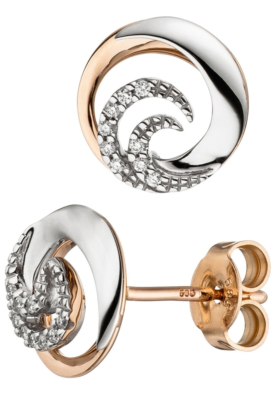 JOBO Paar Ohrstecker, 585 Gold bicolor m...