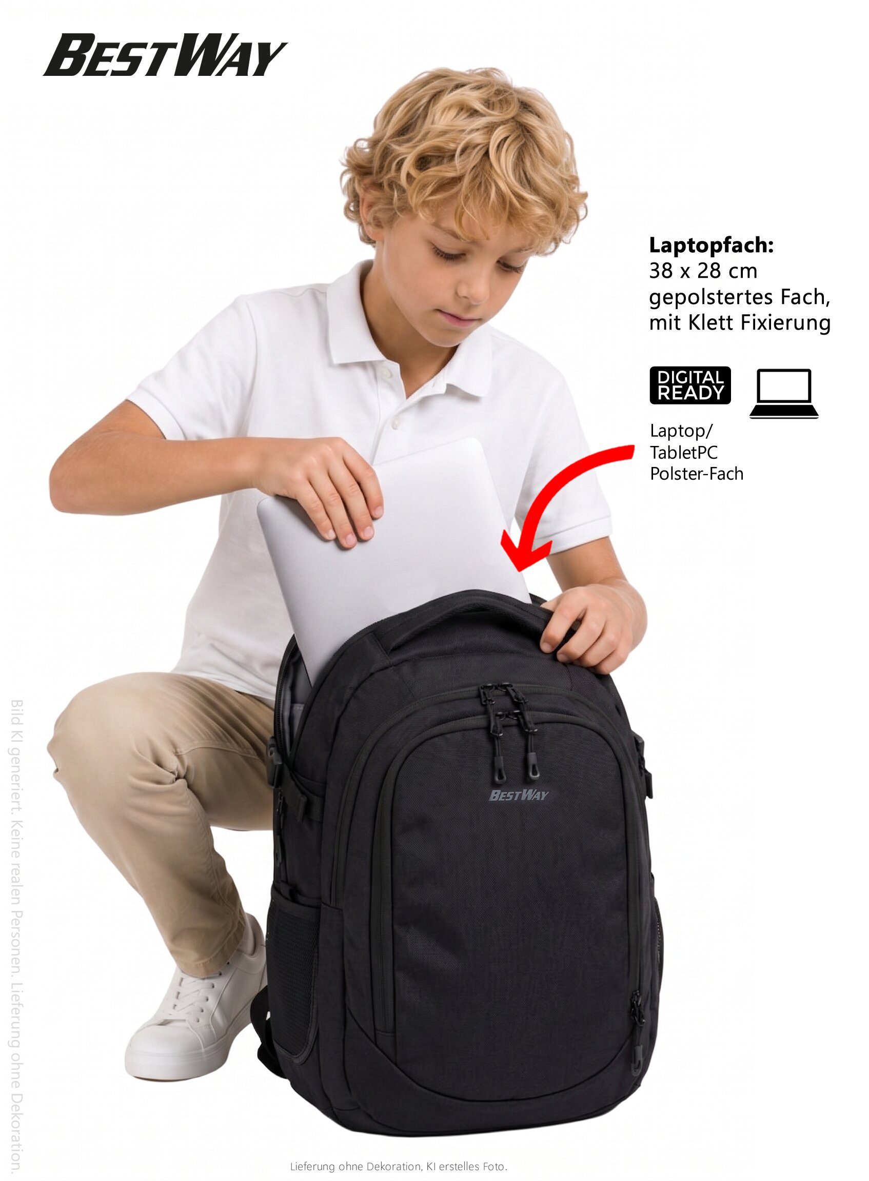 BESTWAY Schulrucksack Mädchen Jungen Schultasche Schulmappe Rucksack (2 Teile Set: Schulrucksack + Mäppchen), Schulrucksackset Mappe Campus Evo 2T Set 40352 rm – Bild 4 von 5