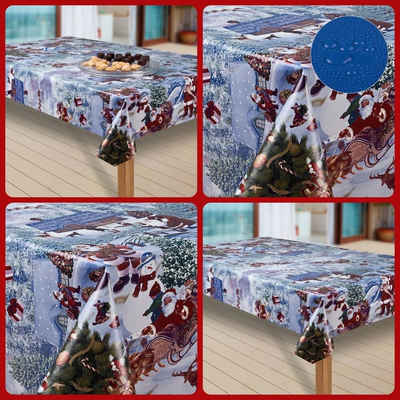 laro Tischdecke Wachstuch-Tischdecken Abwaschbar Weihnachtsmann blau rechteckig
