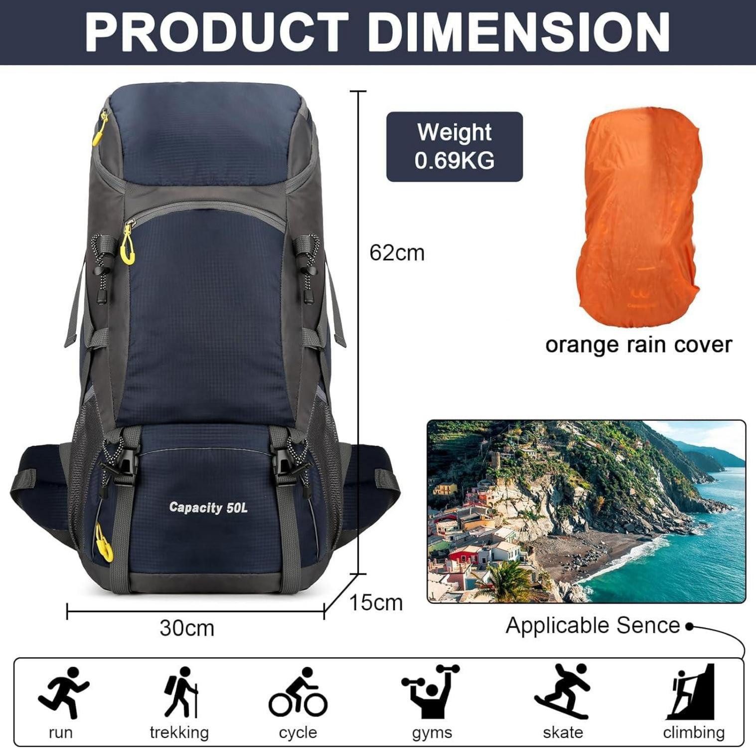 LuxusKollektion Wanderrucksack Wanderrucksack 50L Trekkingrucksack Regenhül günstig online kaufen