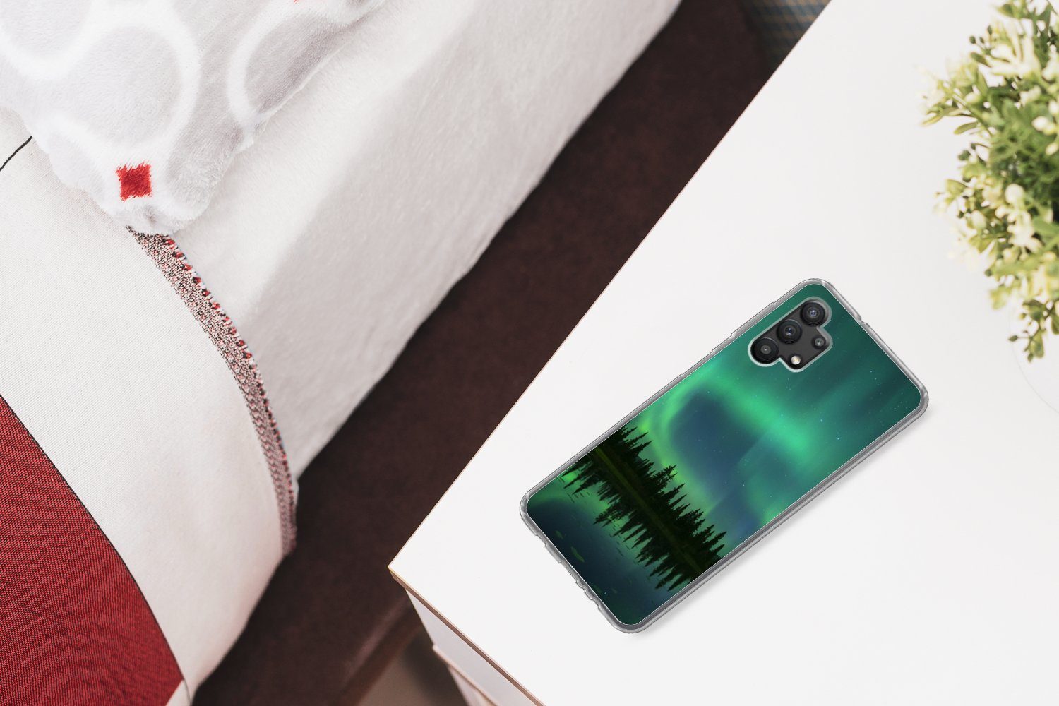 MuchoWow Handyhülle für Samsung Galaxy A32 5G Nordlicht - Bäume - Wasser - Alaska, Smartphone-Bumper, Print, Handy Schutzhülle Dünn