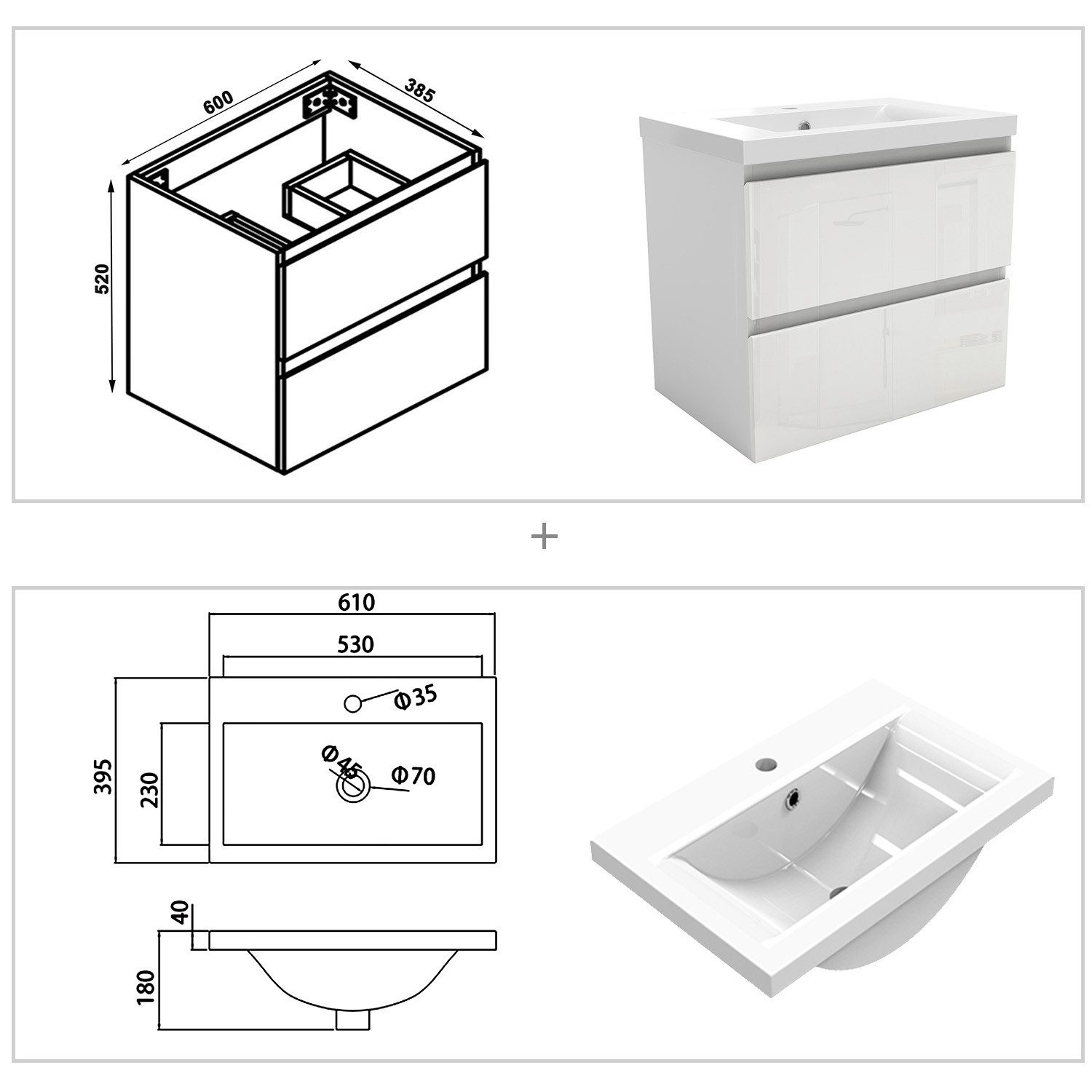 duschspa Waschtisch Waschbecken mit Unterschrank 50 cm – Bild 4 von 5
