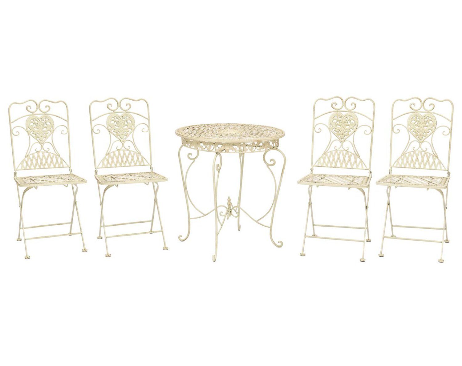 Eisen Bistrotisch Aubaho Stühle antik Stil crem und Sitzgruppe Gartentisch Gartenmöbel 4