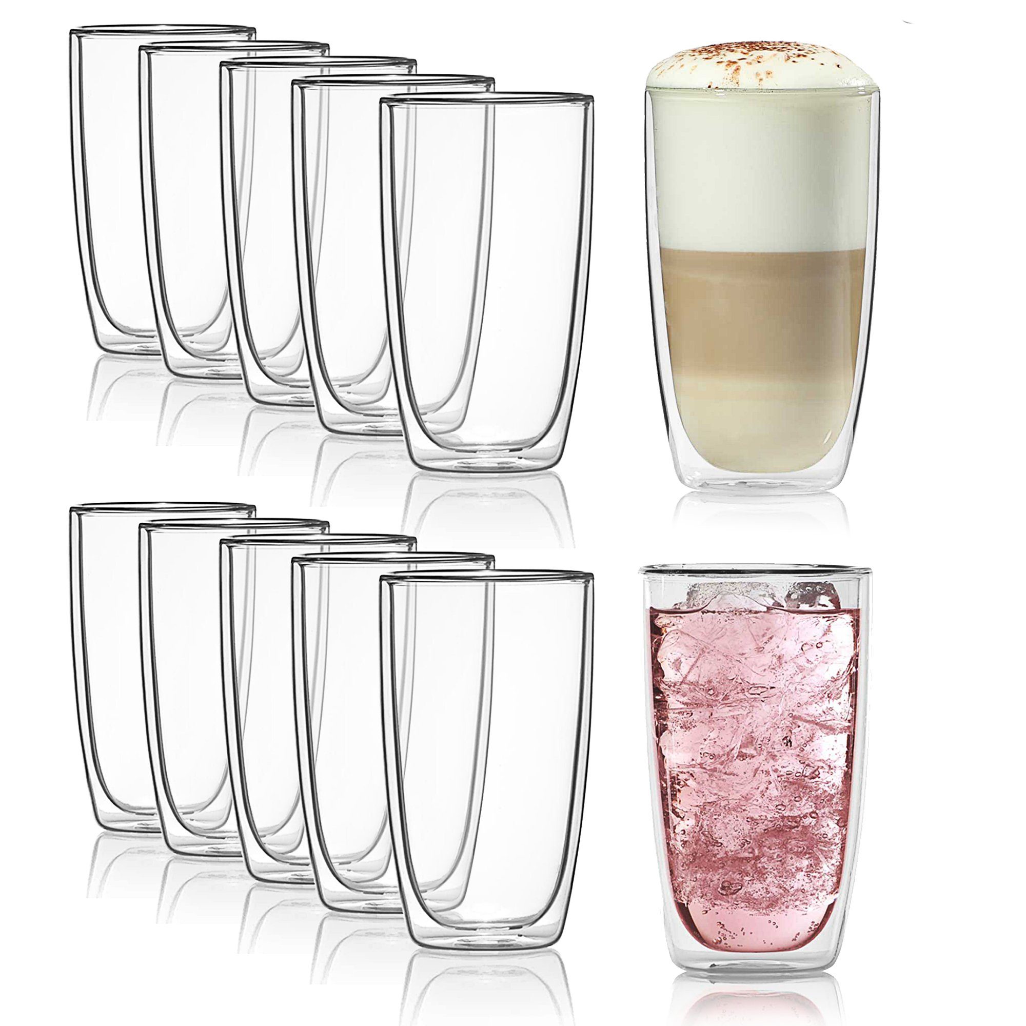 Dimono Latte-Macchiato-Tasse Doppelwandiges Trinkglas 450ml – Latte-Macchiatogläser Borosilikat Set, 12-tlg., Borosilikat-Glas, Wasser- Longdrink- & Cocktailgläser