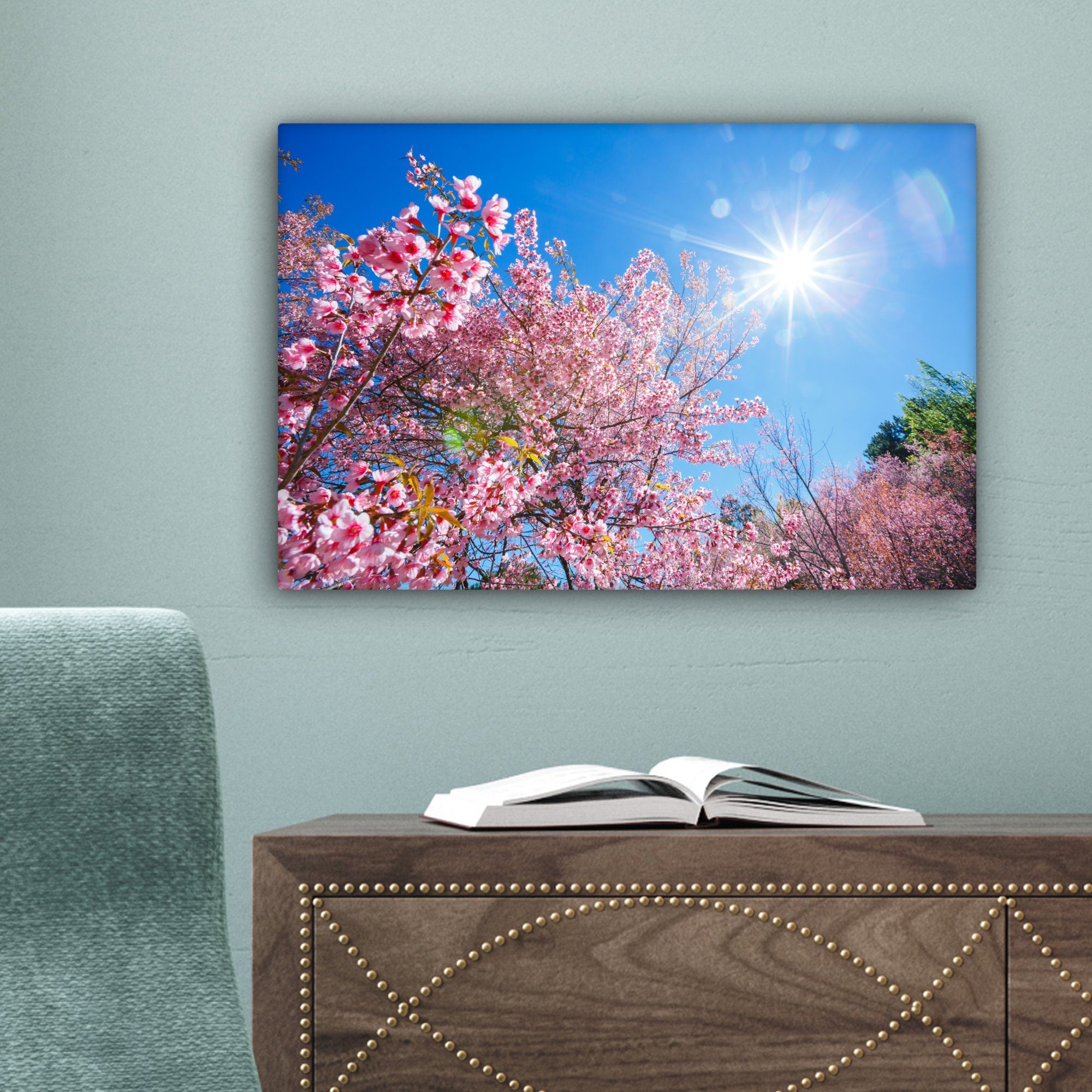 OneMillionCanvasses® Leinwandbild Sakura (1 Wandbild Wanddeko, Leinwandbilder, cm Rosa, - Aufhängefertig, St), Blumen - 30x20