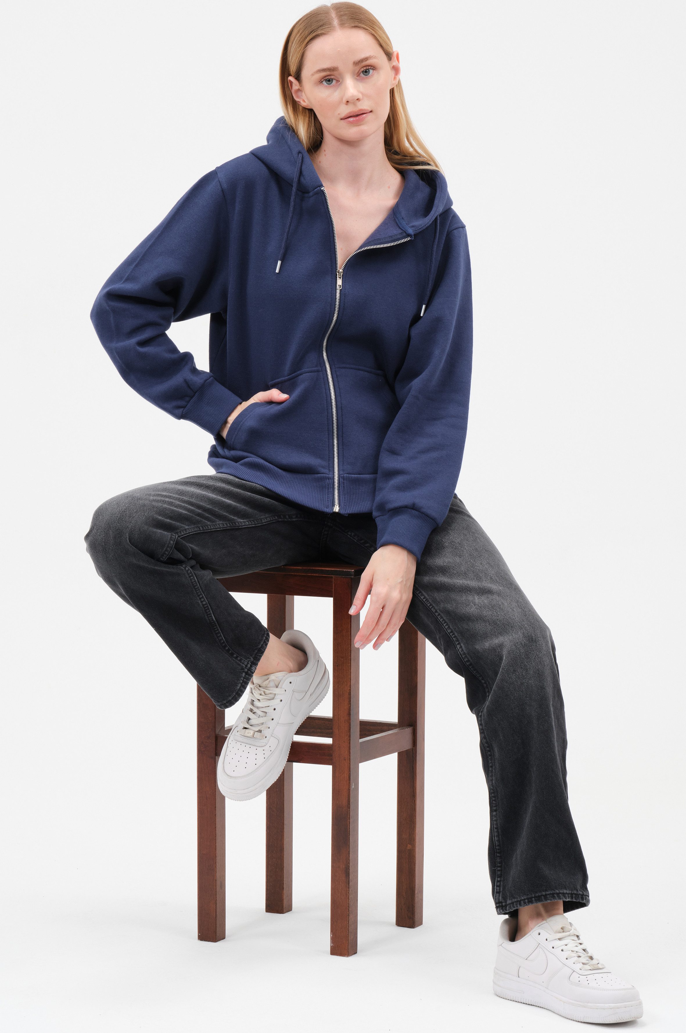 Smith & Solo Kapuzenpullover Damen - Sweatshirt mit Reißverschluss Zipper Hoodie Kapuzensweatjacke