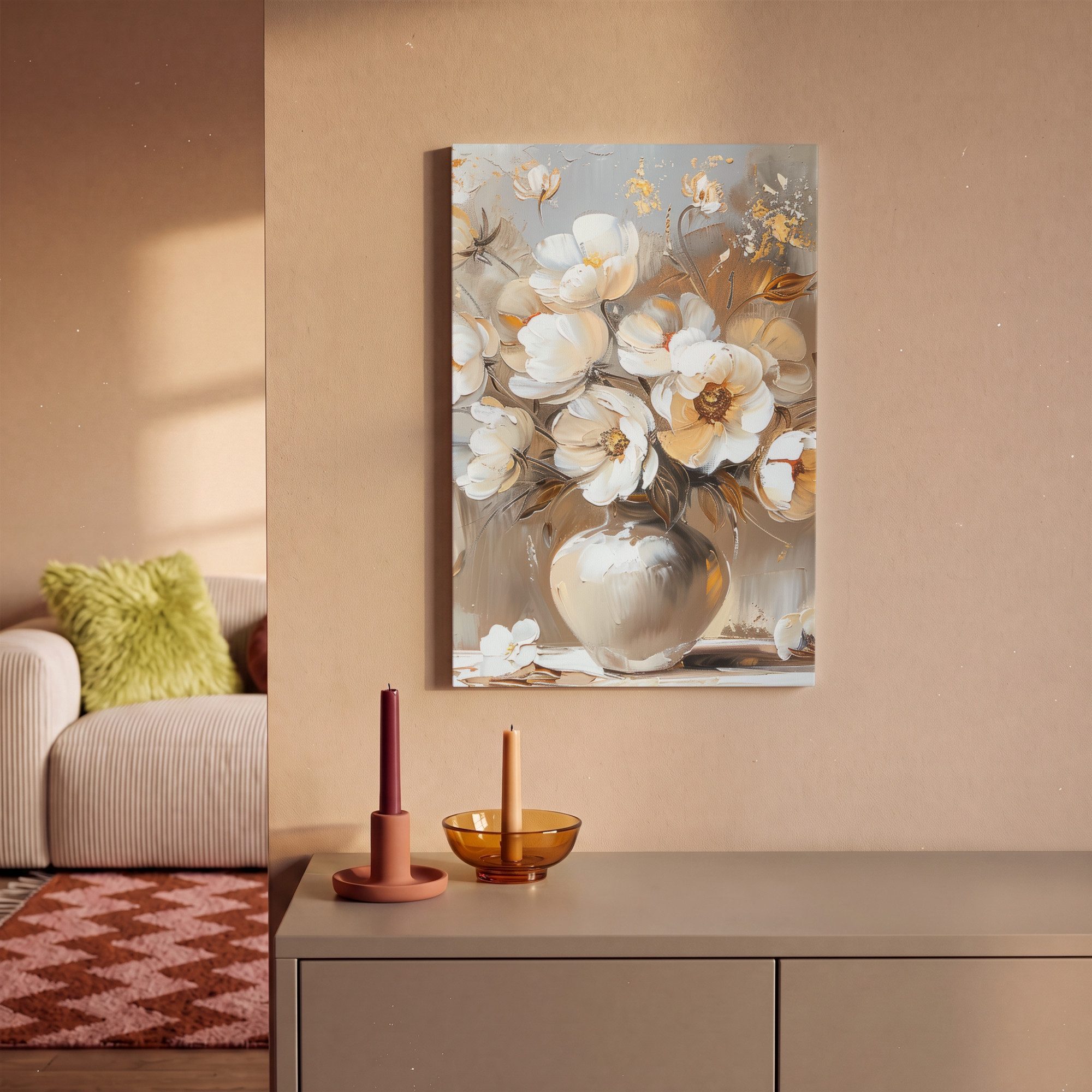 OneMillionCanvasses® Leinwandbild Vase - Blumen - Kunst - Gold, Fotodruck (1 St), Leinwand Canvas Wandbild, Wanddekoration 20x30 cm – Bild 2 von 5