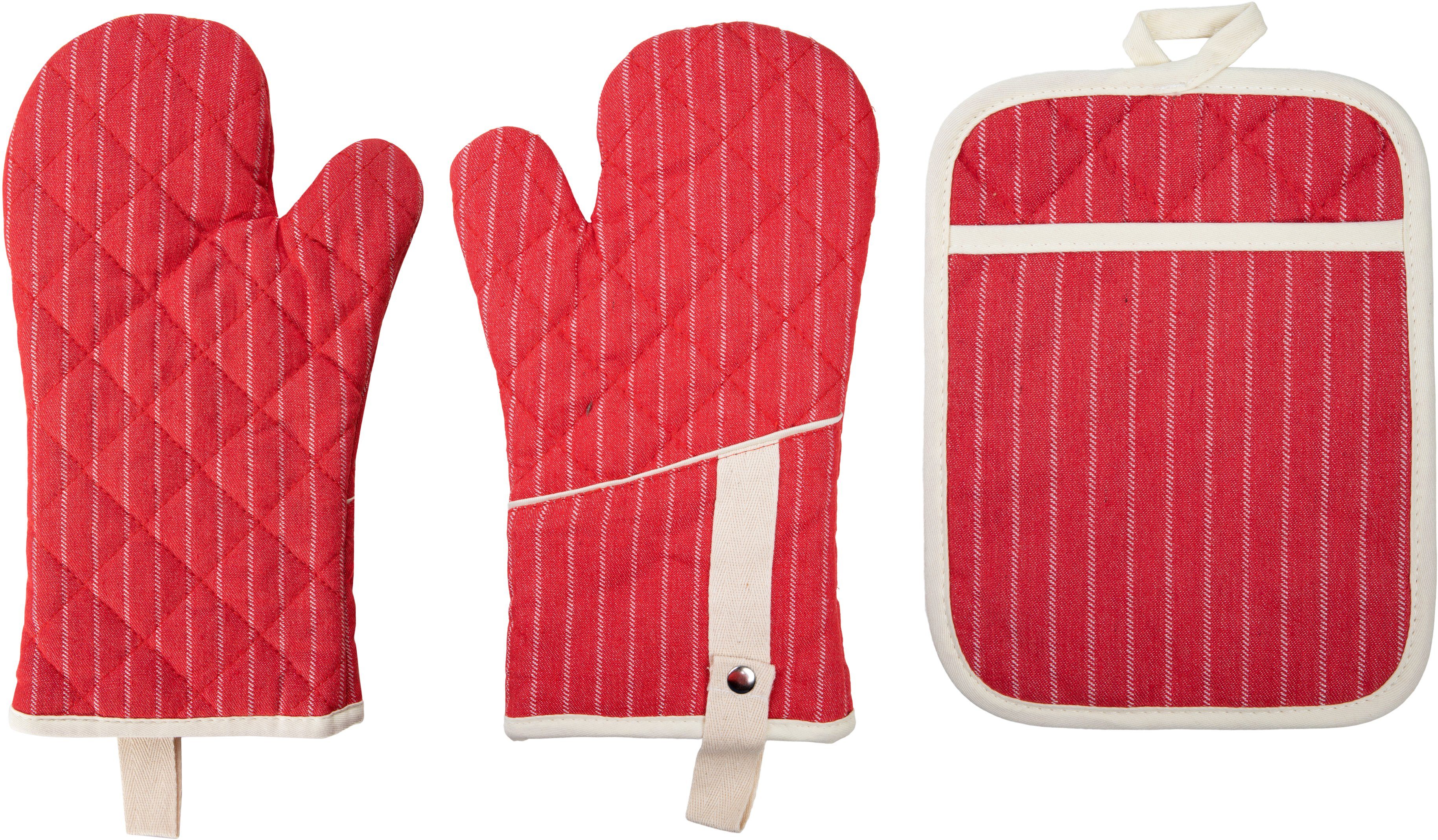 stuco Topfhandschuhe gestreift, (Set, 3-tlg., bestehend aus 2x Ofenhandschu günstig online kaufen
