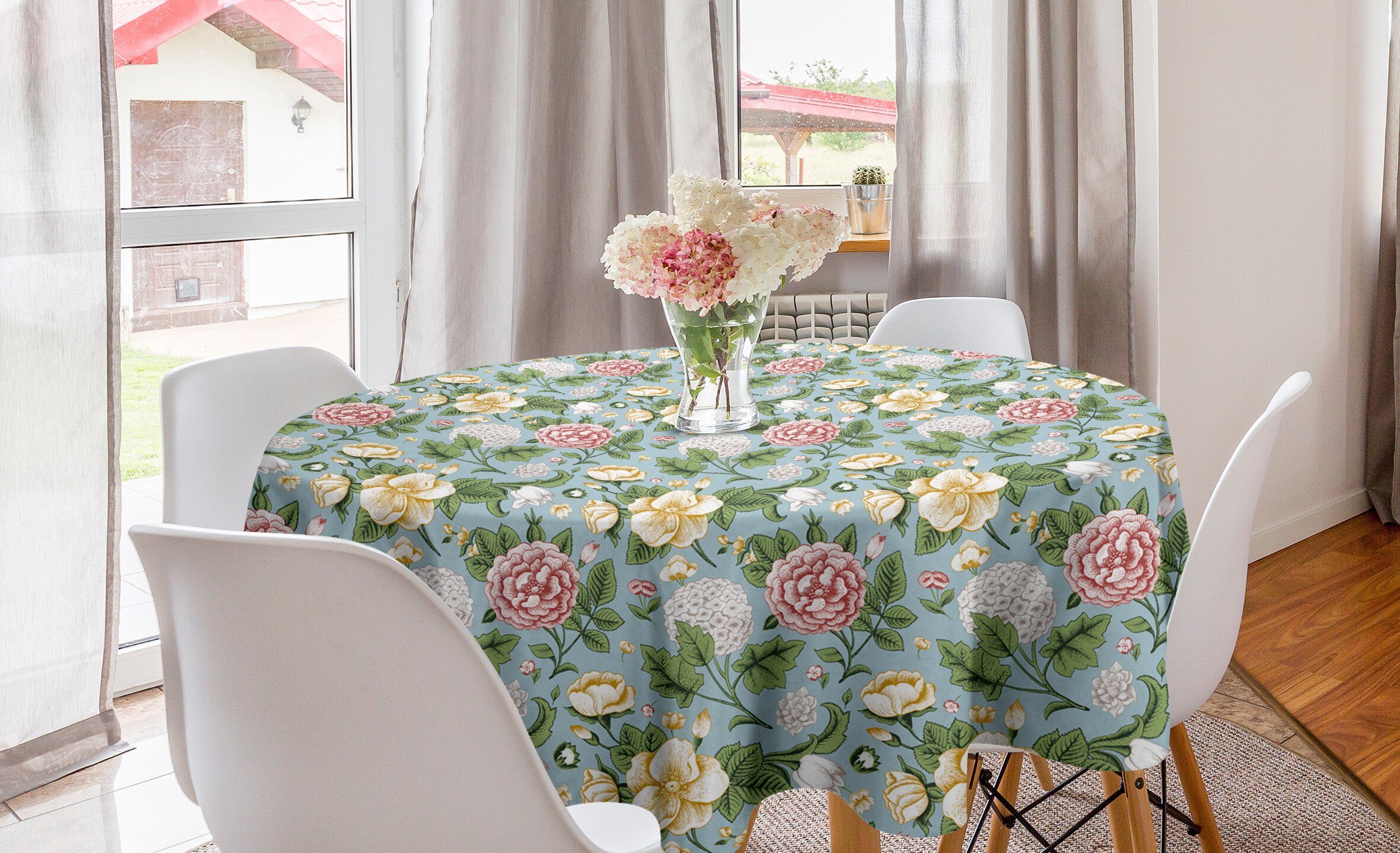 Abakuhaus Tischdecke Kreis Tischdecke Abdeckung für Esszimmer Küche Dekoration, Bunt Chrysanthemum und Hoya