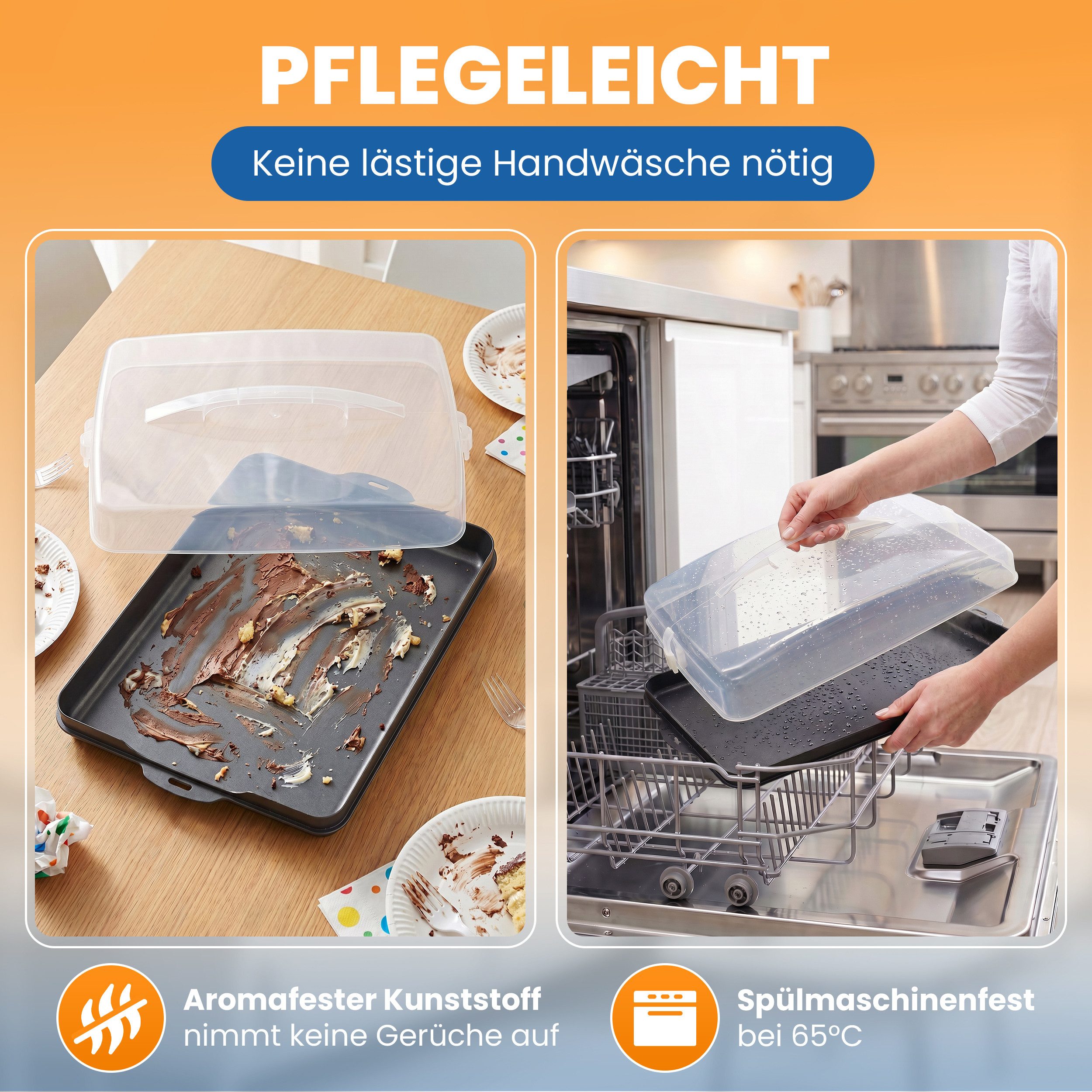EUROHOME Kuchentransportbox Kuchencontainer - Blechkuchen Behälter mit Tragegriff - Kuchenhaube, Kunststoff, (1-tlg., Tortenbehälter 50 x 38 cm), Servier- und T – Bild 5 von 5