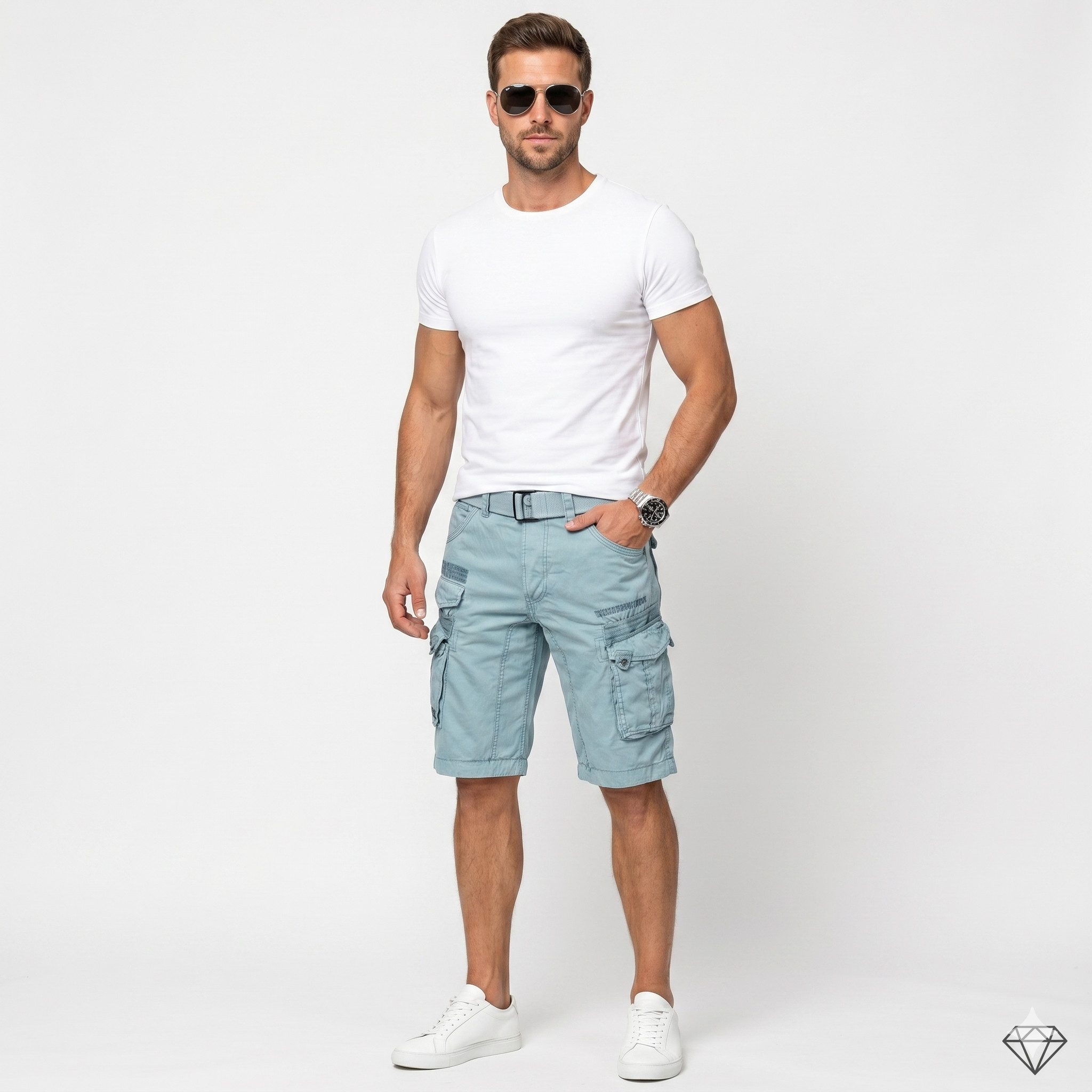 geographical norway Cargoshorts Herren – Kurze Hose aus Baumwolle, Regular Fit (Packung, 1-tlg) Bermuda Shorts mit Gürtel & Cargotaschen, Größe S–5XL
