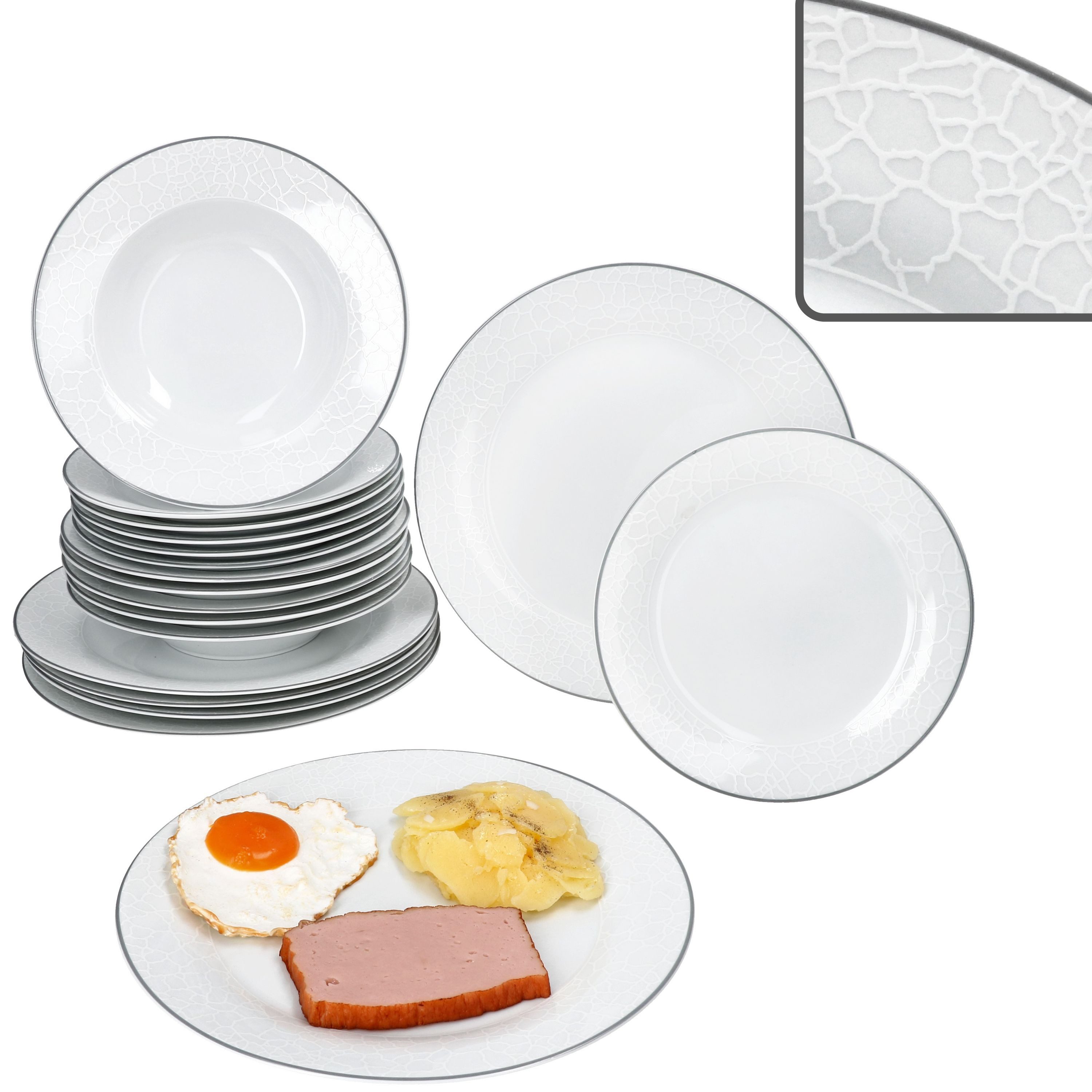 MamboCat Teller-Set MamboCat Venedig 18tlg Tellerset Essteller Suppenteller Kuchenteller, Porzellan