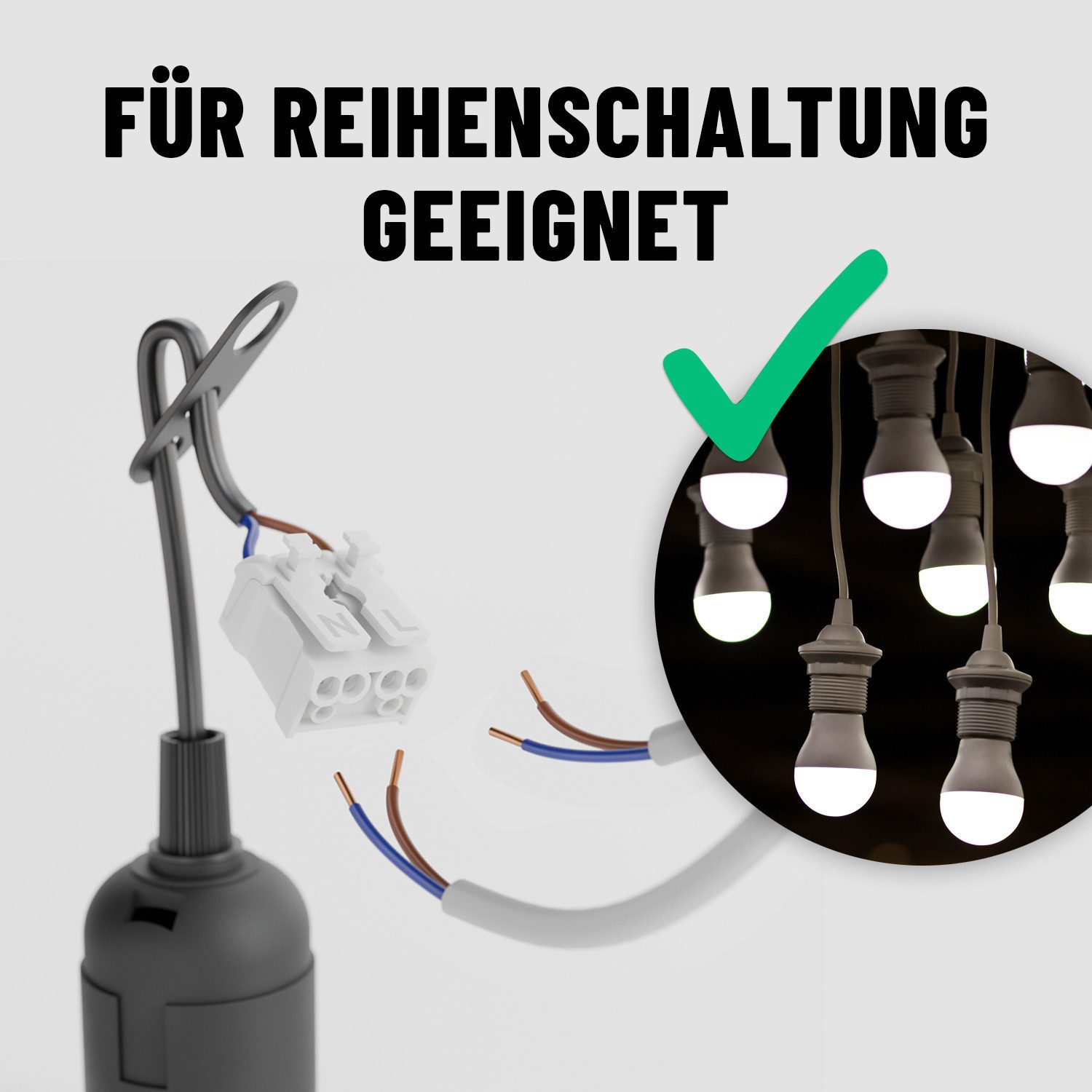 greate. Lampenfassung 12x Baufassung E27 schwarz, Lampenfassung, max. 60W 250V, (12-St) – Bild 4 von 5