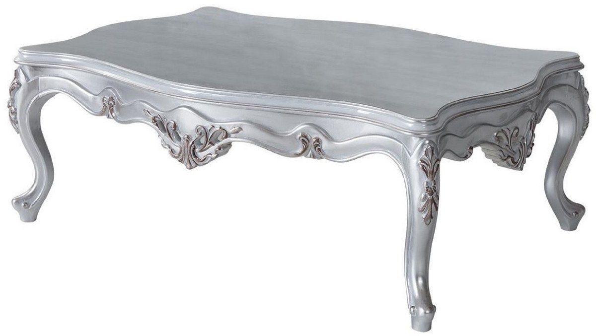 Massivholz x - Couchtisch x Rechteckiger Prunkvoll Padrino Edel cm Barock - Luxus Möbel 85 Couchtisch & Casa H. - Wohnzimmertisch Silber Barock 130 47