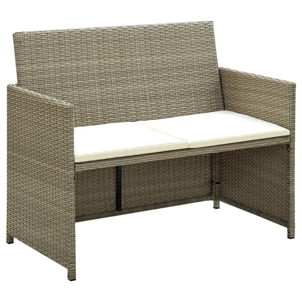 vidaXL Loungesofa 2-Sitzer-Gartensofa mit Polstern Beige Poly Rattan, 2 Teile
