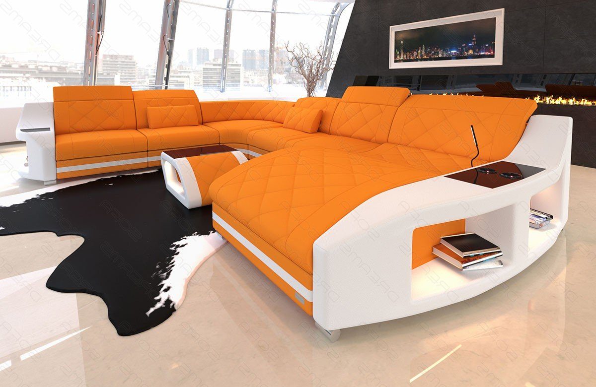 Sofa Dreams Wohnlandschaft mit Stoffsofa, wahlweise Mikrofaser M Polsterstoff Sofa Swing Bettfunktion XXL apricot-weiß Couch Designersofa