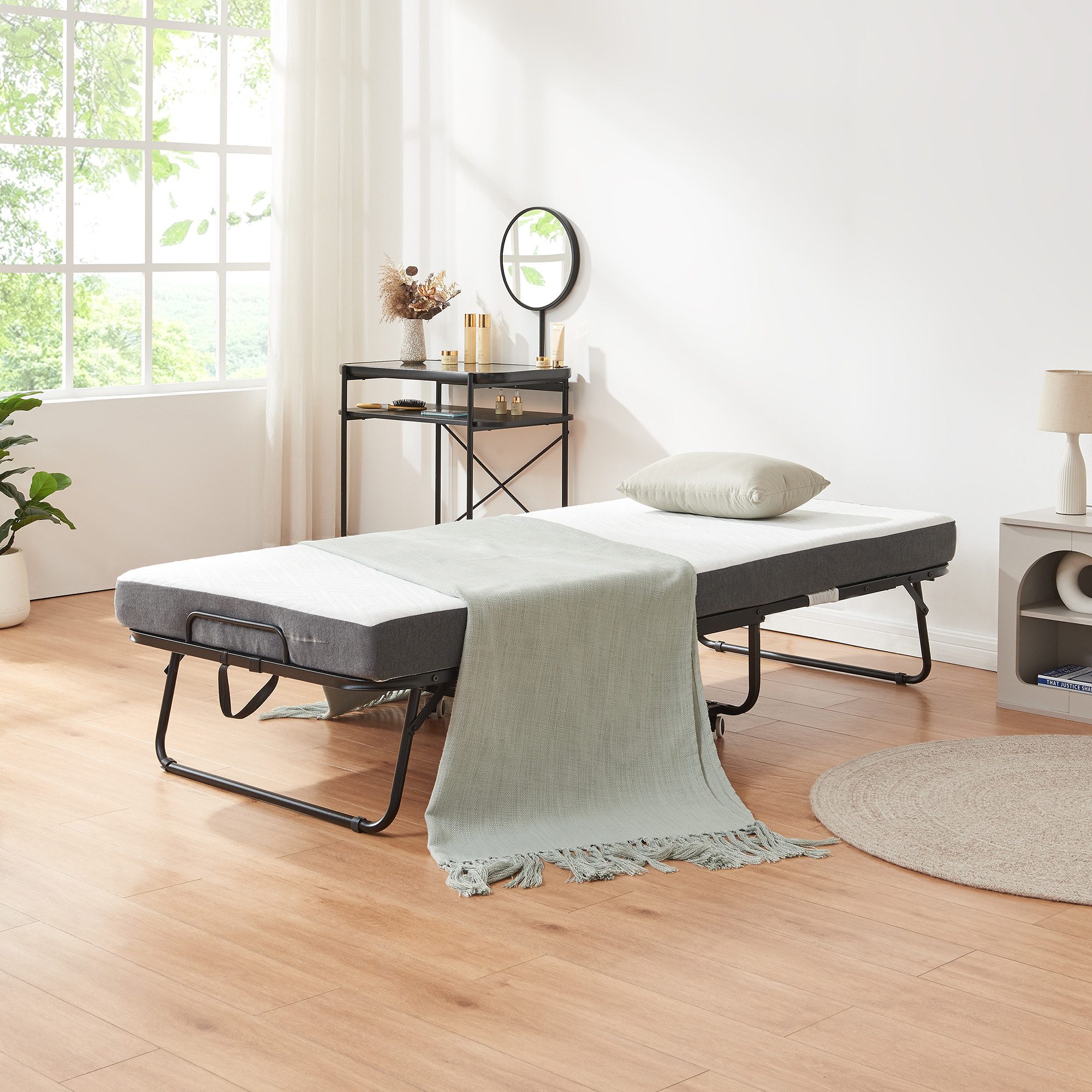 en.casa Klappbett mit Matratze »Borjavle« 200x90cm rollbar Schwarz günstig online kaufen