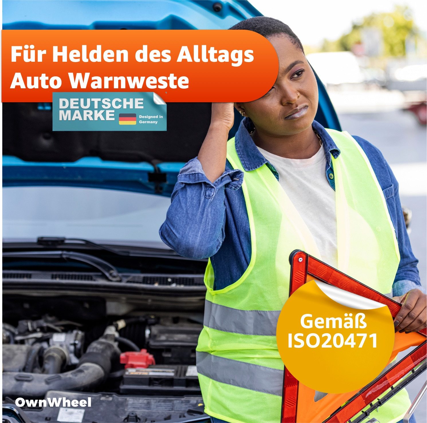 OwnWheel Warnweste 4x Warnweste Auto ISO20471 günstig online kaufen