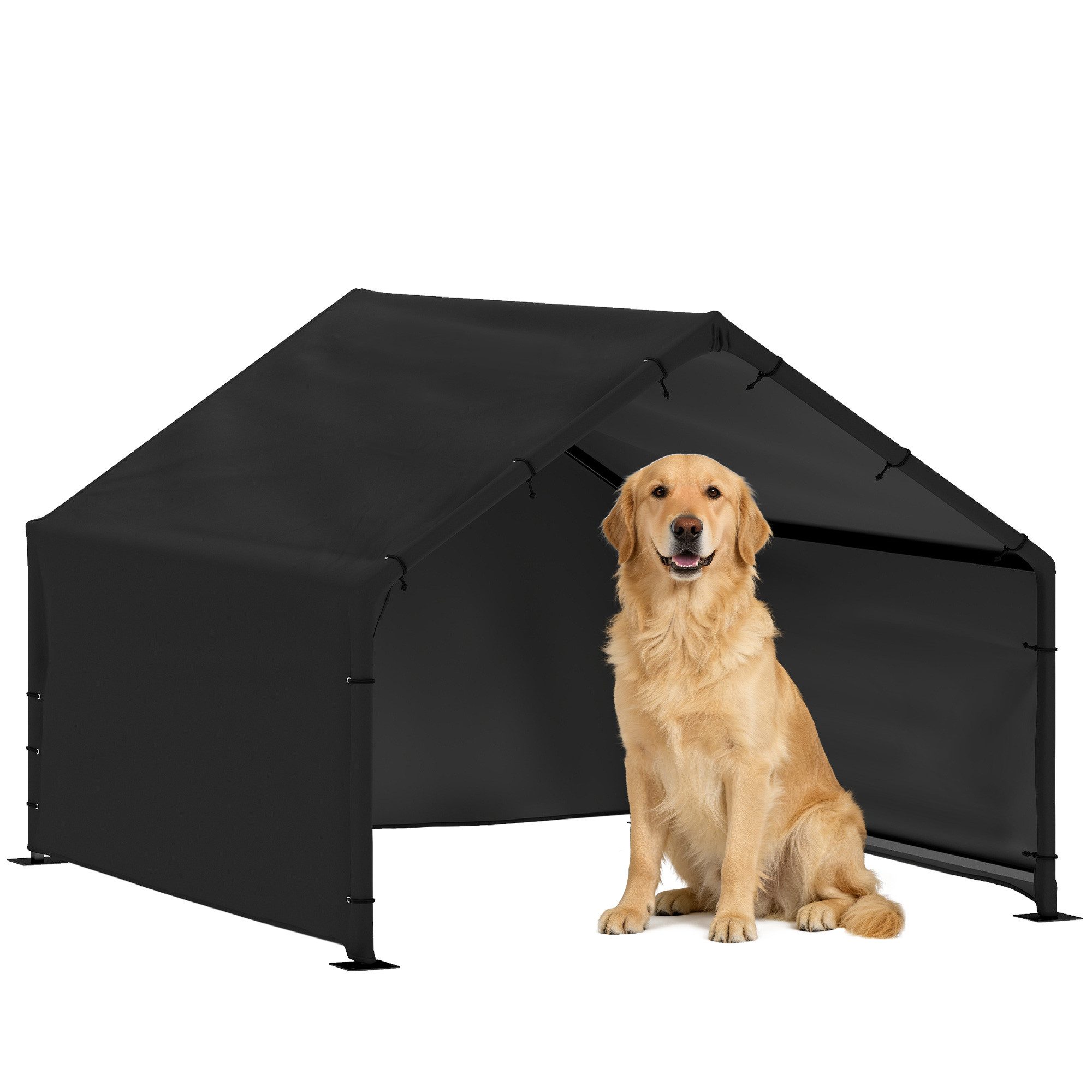 PawHut Hundehütte Hundehaus mit wasser- und UV-beständiger Überdachung, für kleine mittelgroße große Hunde bis 30 kg, Indoor, Outdoor Schwarz