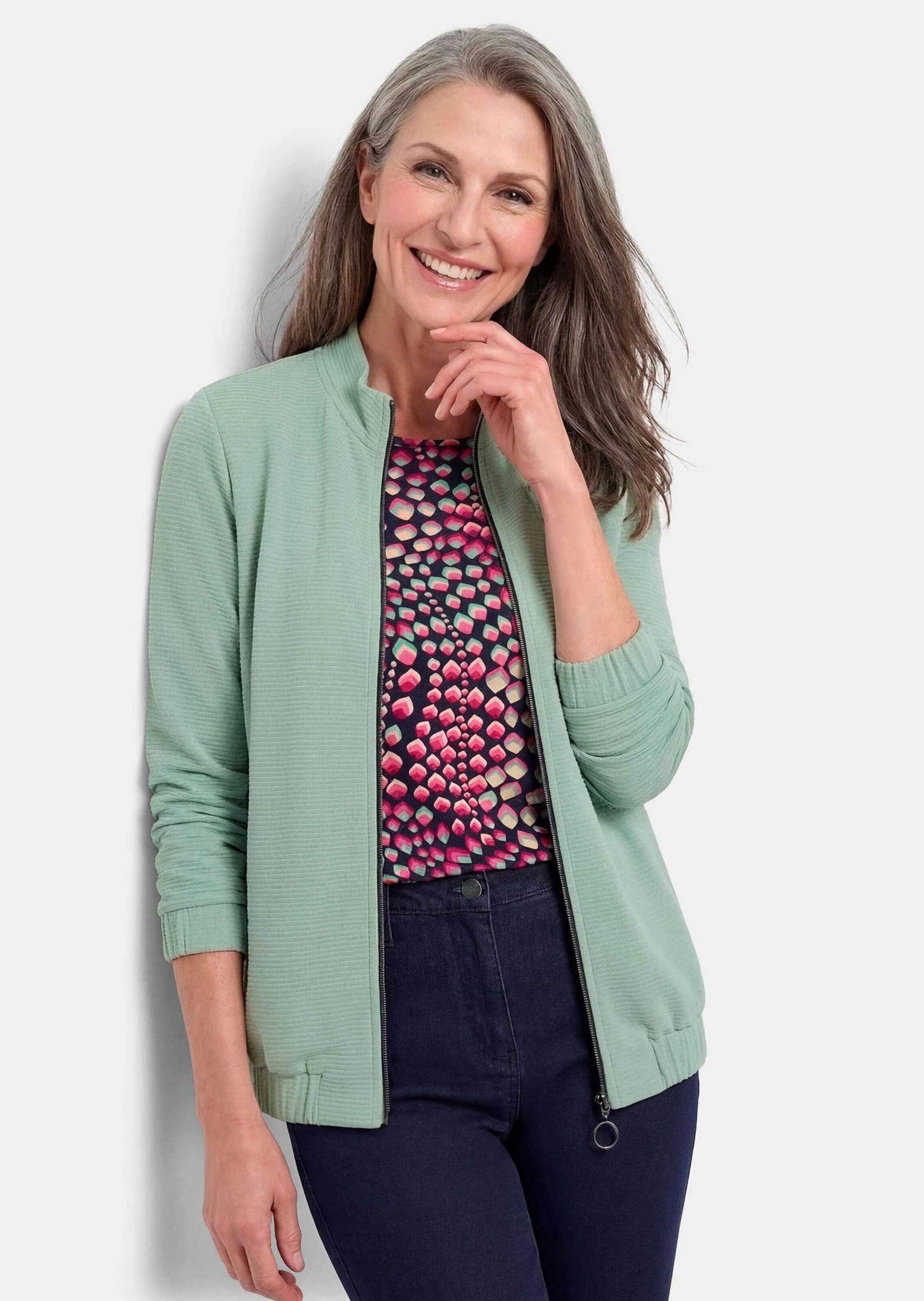 GOLDNER Outdoorjacke Jerseyjacke mit Ottomanstruktur Sportive Blouson-Form mit Stehkragen, Reißverschluss und Gummibund