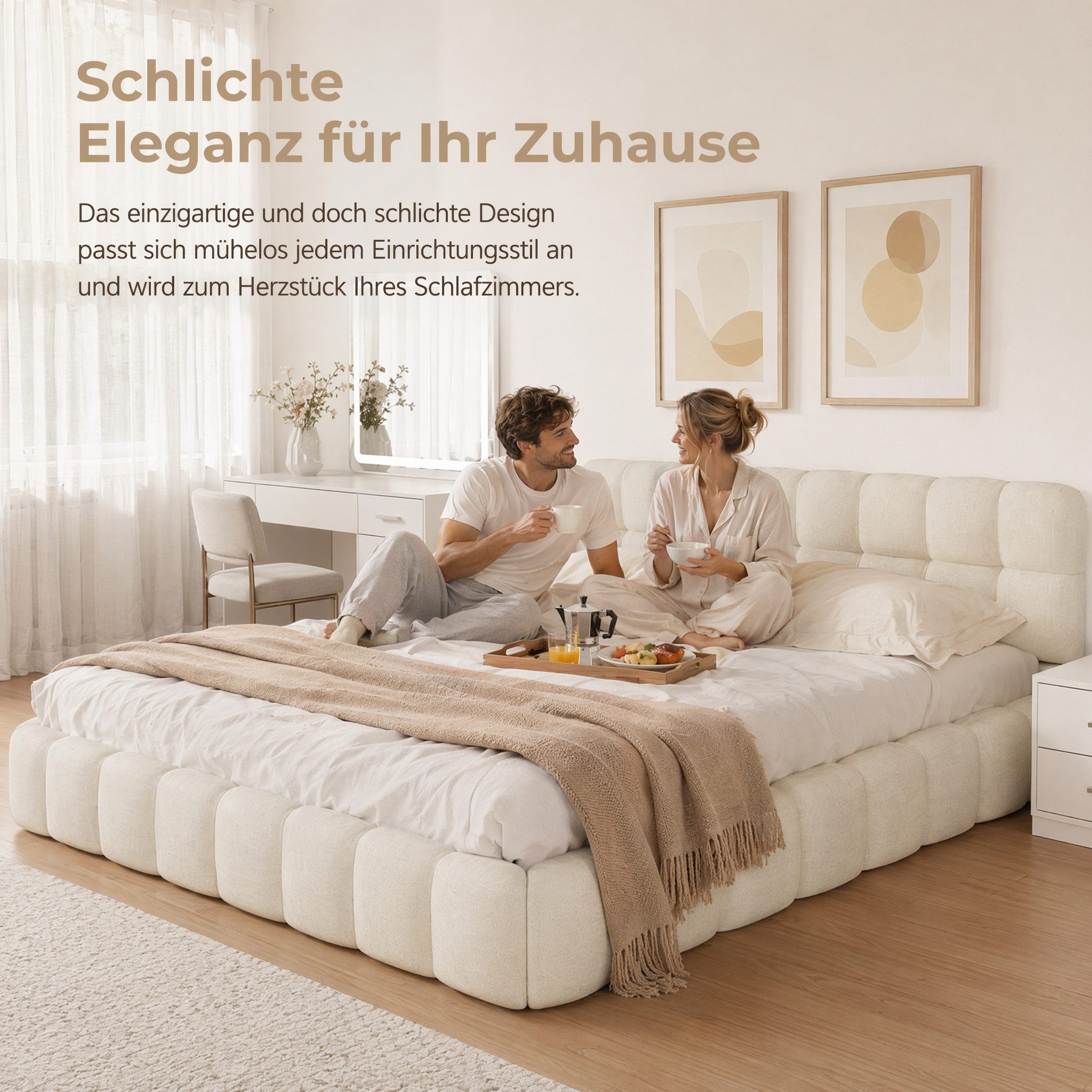 Simurq Polsterbett Bubble Bett 140x200 cm Doppelbett Jugendbett Flachbett Mit Lattenrost (Ohne Matratze), mit gepolstertem Kopfteil, wahlweise in 2 GröBen und 2 – Bild 2 von 5