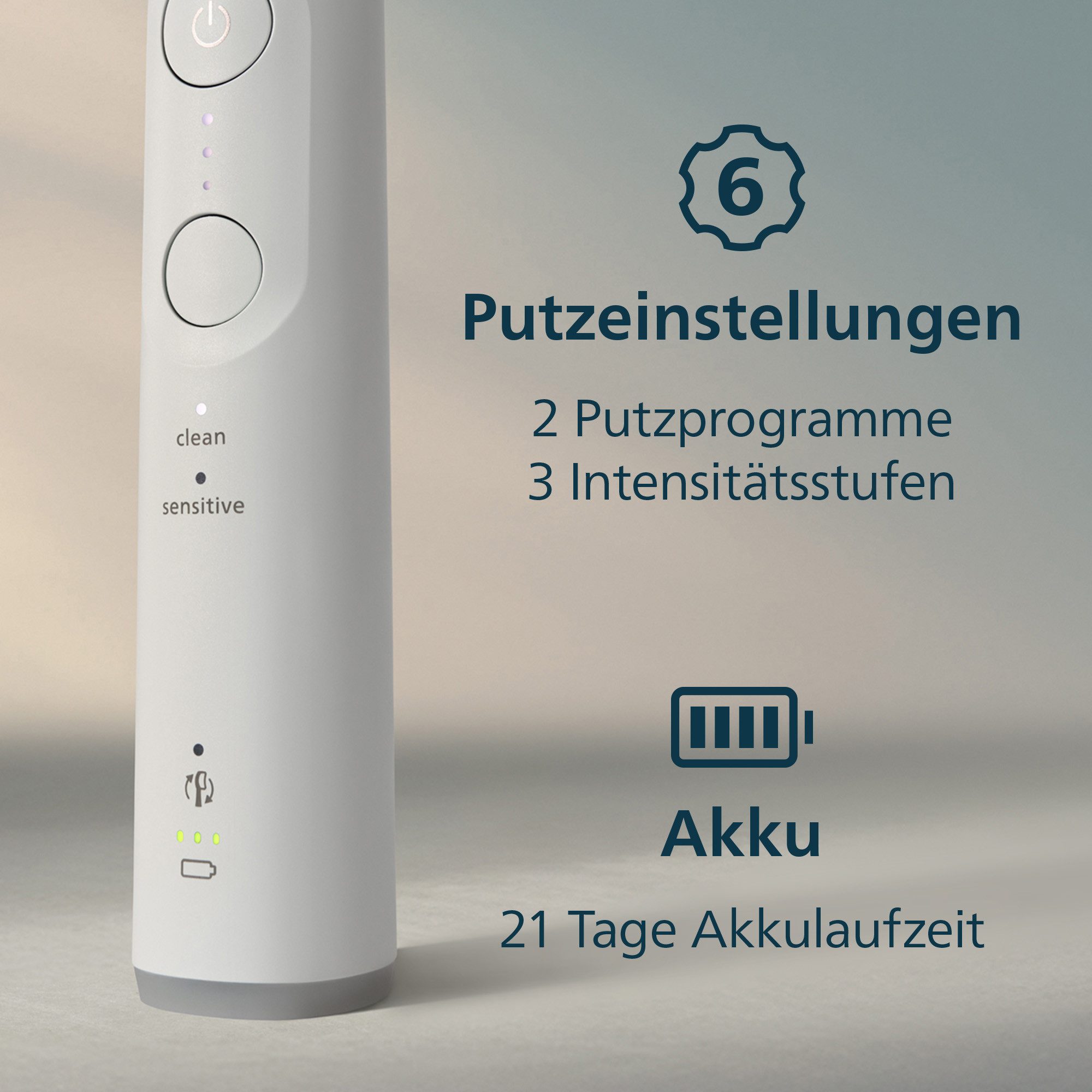 Philips Sonicare Elektrische Zahnbürste Series 6100 HX7400/01, Aufsteckbürsten: 1 St., mit visueller Andruckkontrolle, 5 Putzeinstellungen, inkl. Ladegerät