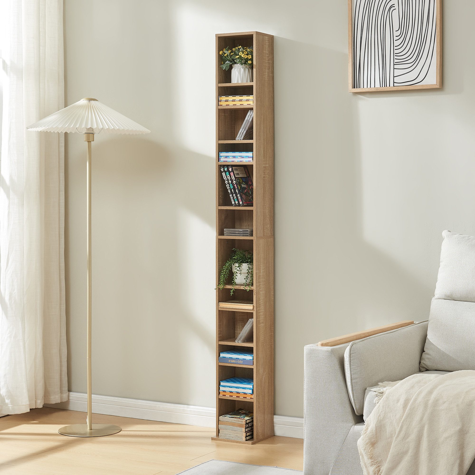 en.casa CD-Regal, »Tynset« 175x20x20 cm Standregal mit 12 Fächern Sonoma-Ei günstig online kaufen