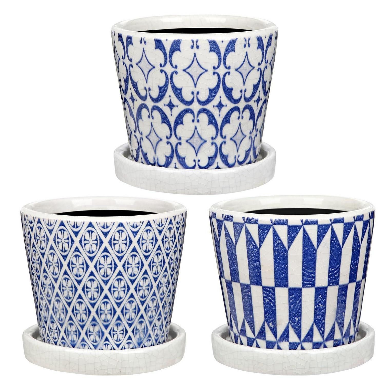 LuxusKollektion Blumentopf Blumentopf Keramik 3er rund Ablaufloch Sukkulenten 12cm Typ-10