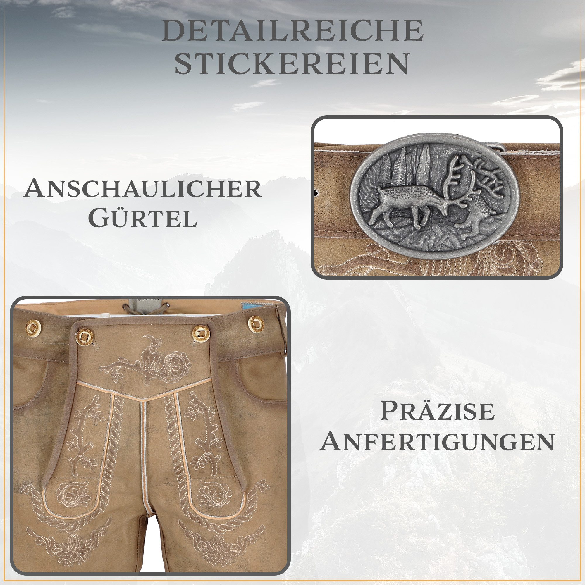 Steigenhöfer Manufaktur Trachtenlederhose mit Gürtel - 100% Rindsleder - Lederhose Herren Kurz - Franz Handgemacht aus echtem Leder - Für Dein Oktoberfest Herre – Bild 4 von 5