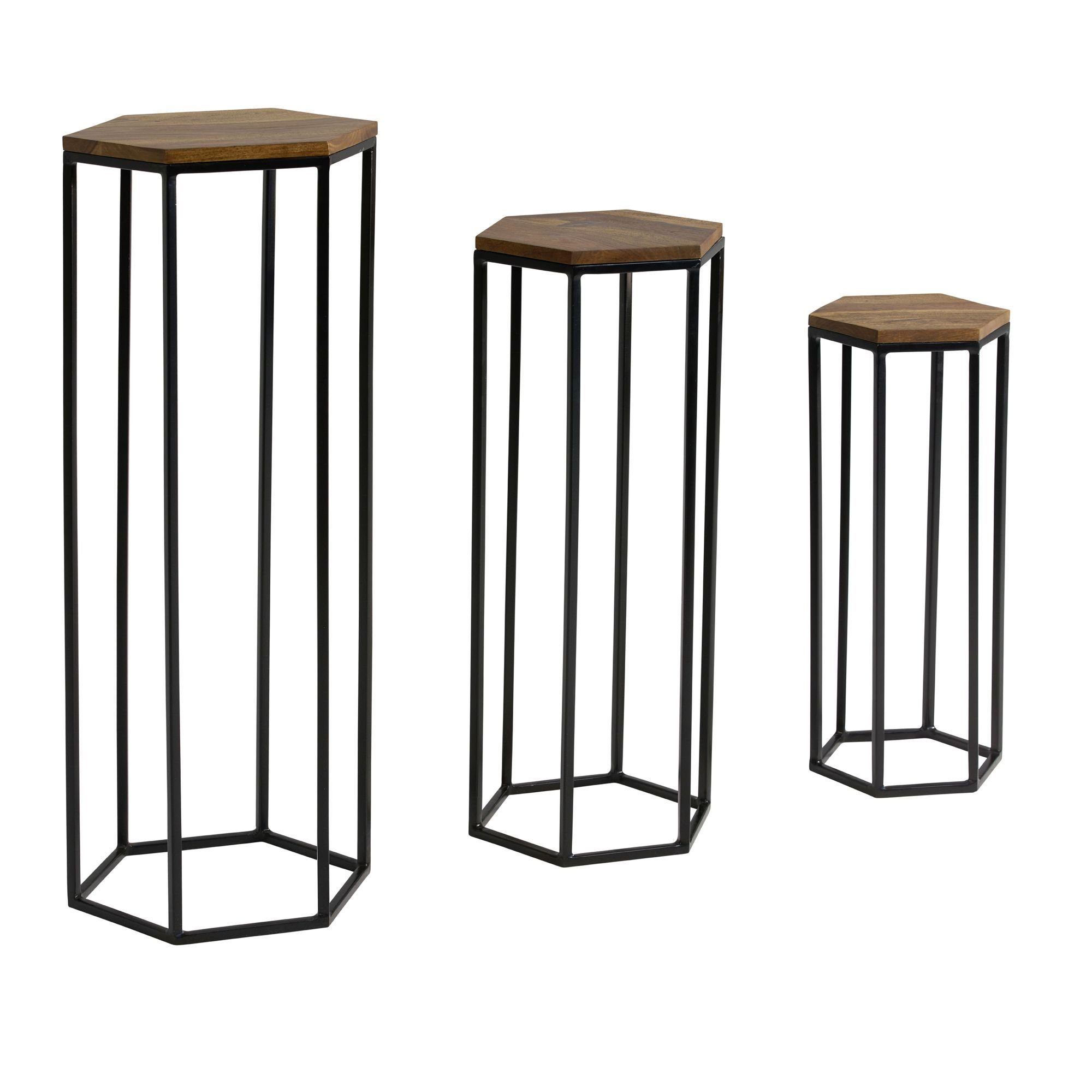 KADIMA DESIGN Blumenständer Holztisch Set mit Metallgestell, Dekorativ & vielseitig einsetzbar