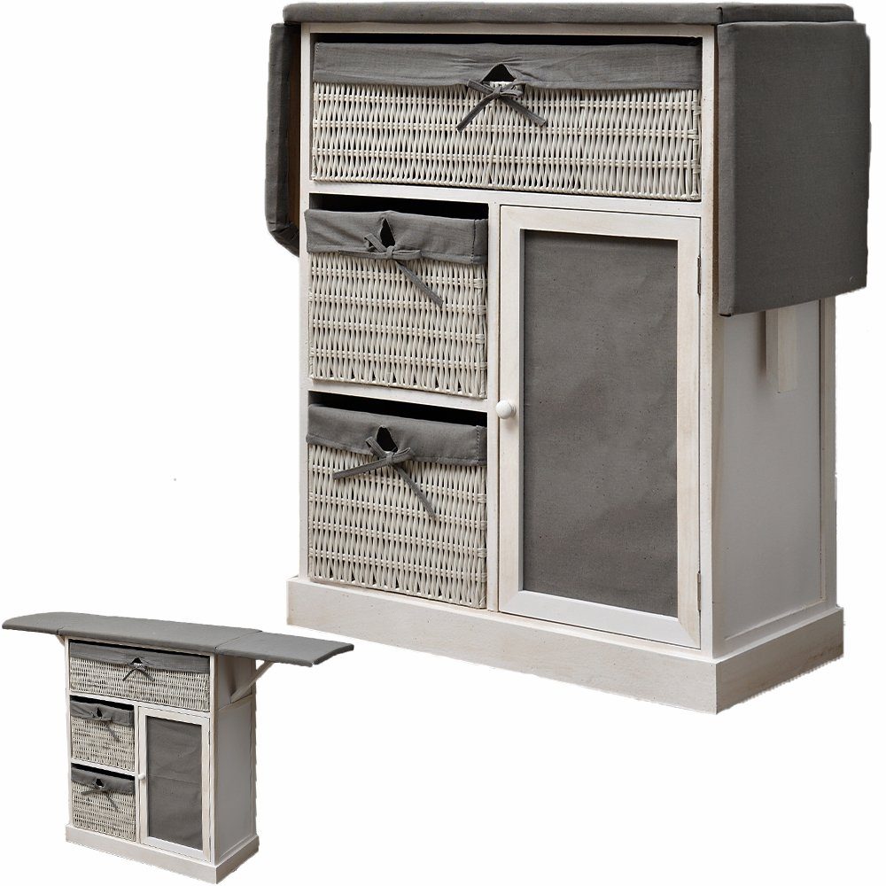 Mucola Bügelbrett Bügeltisch Bügelbrett 2 in 1 Bügelablage Kommode Landhaus Holz, Bügelfläche 117x33.5 cm, Paulowniaholz