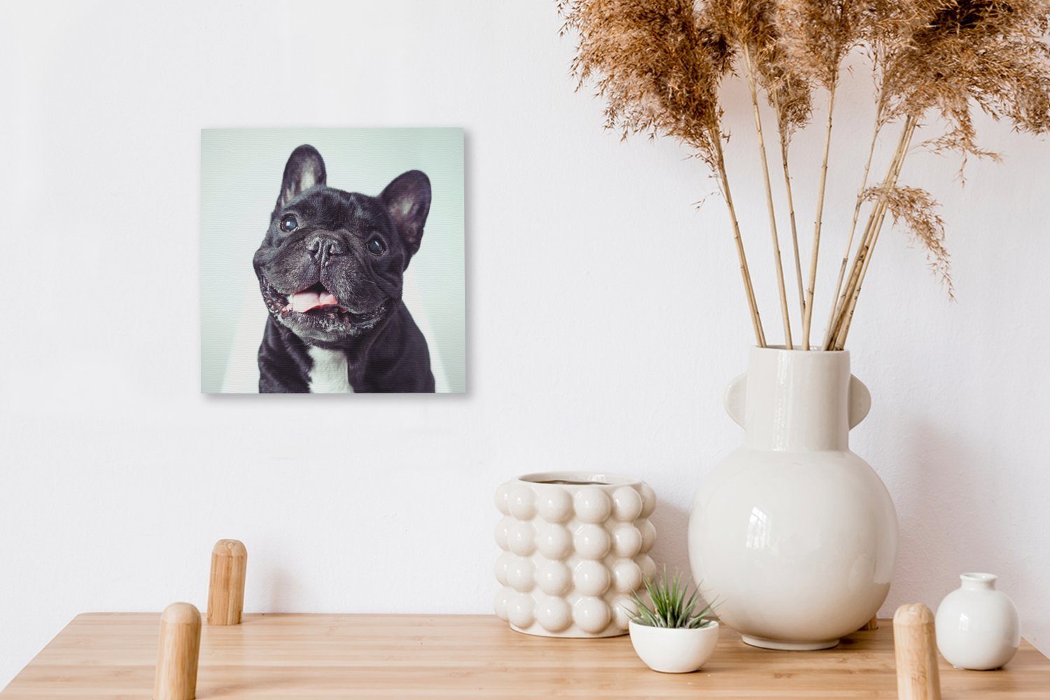 Leinwand Leinwandbild - - St), Schlafzimmer Schwarz Bilder Wohnzimmer Französische Bulldogge OneMillionCanvasses® (1 für Stuhl,