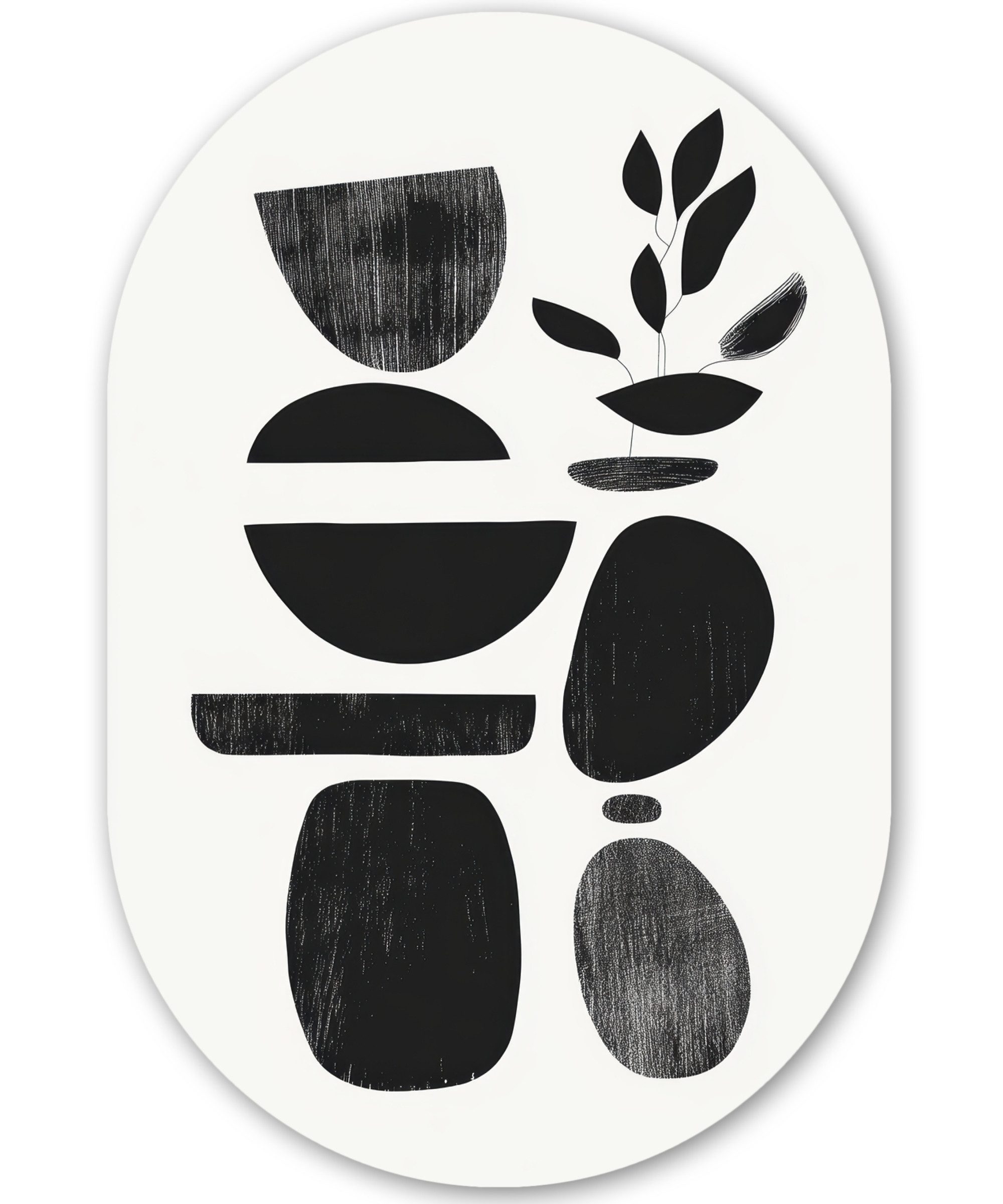 MuchoWow Картина Japandi - Schwarz - Abstrakt, Fotodruck (1 St), Wandbild Oval, Wohnzimmer oder Schlafzimmer Wanddekoration, 40x60 cm