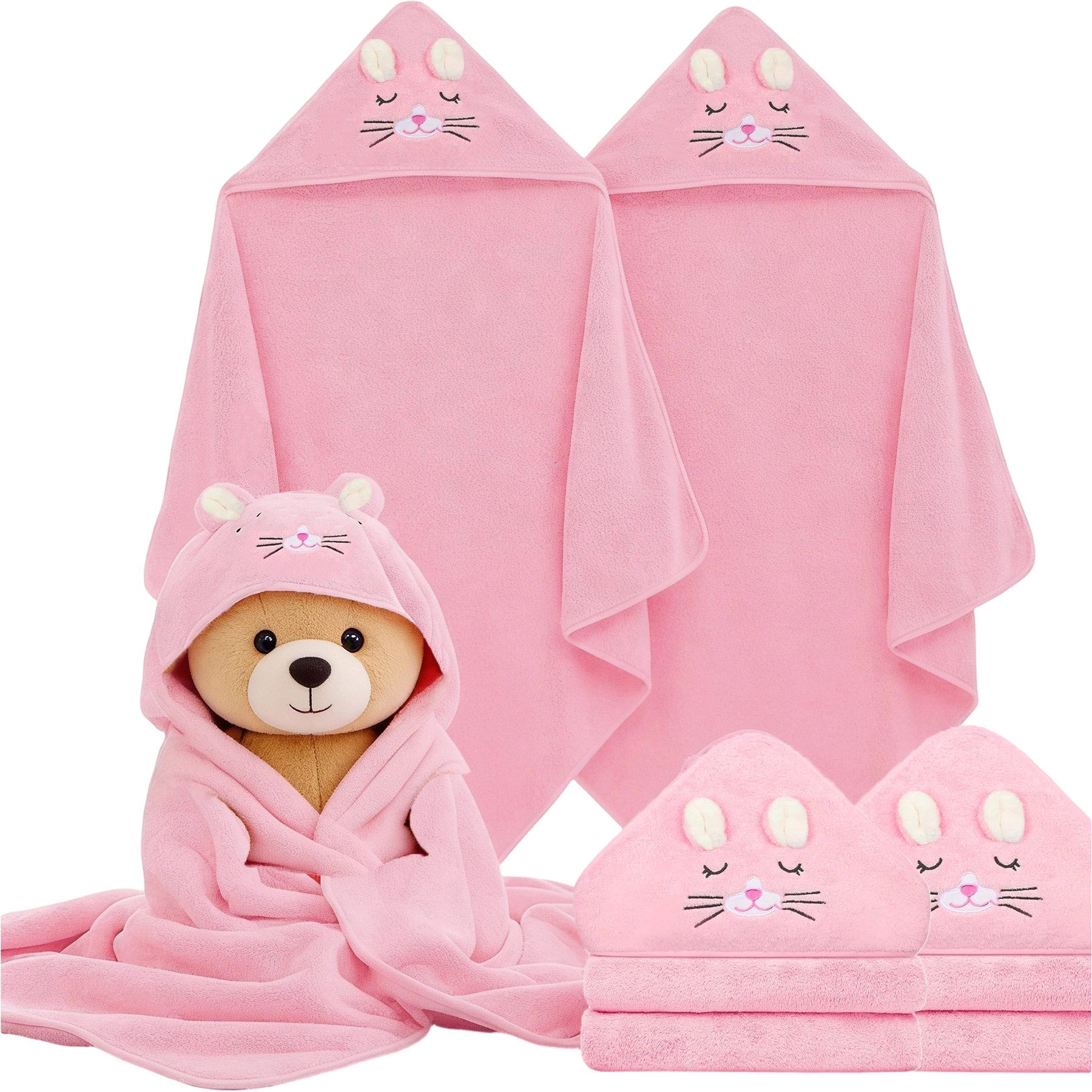 Mutig Kapuzenhandtuch Kapuzenhandtuch Baby, 2 Stück Neugeborene Waschlappen,mit süßen Ohren, (Extrem weich, atmungsaktiv, saugfähig), geeignet für Kinder von 0, 1, 2, 3 Jahren, für Mädchen und Jungen