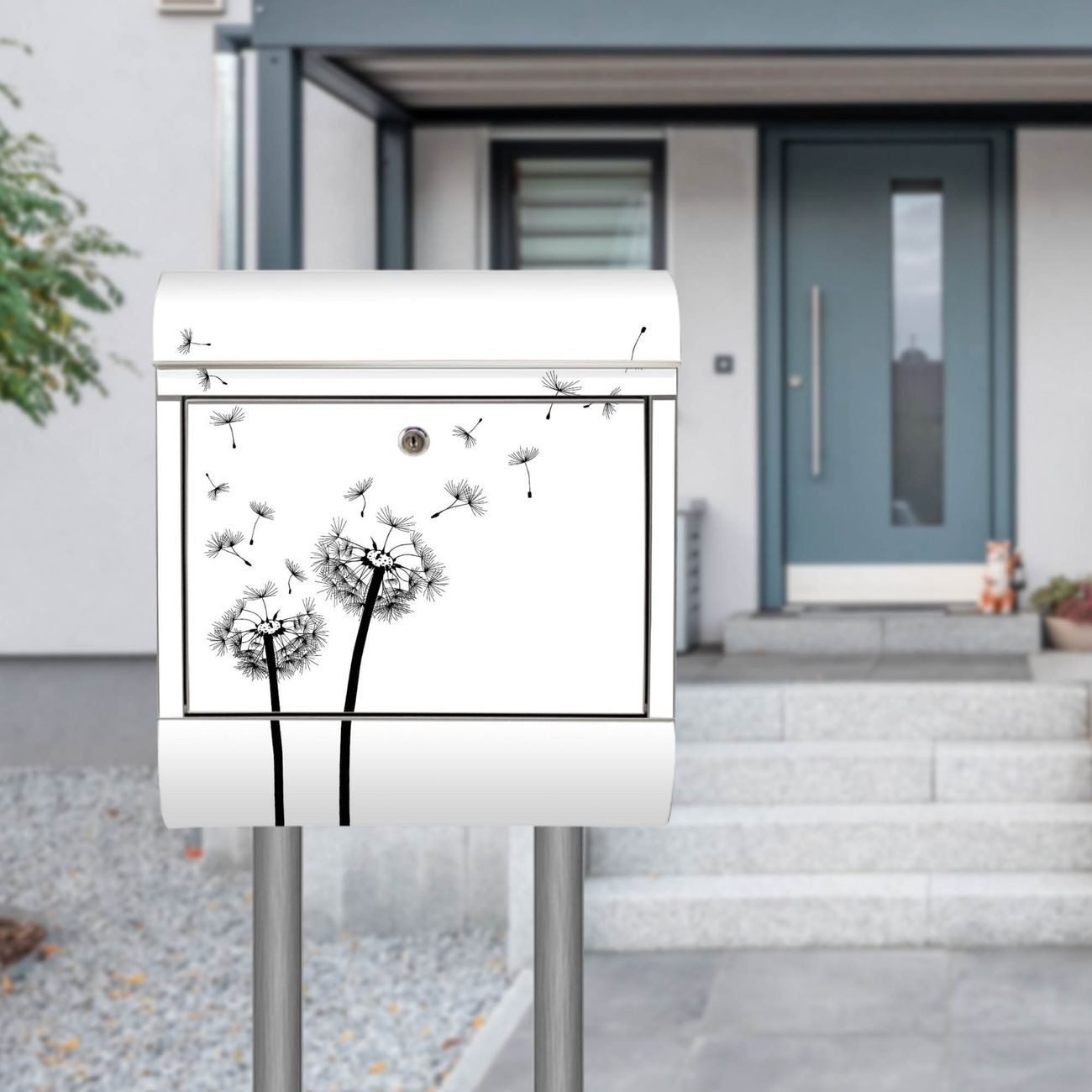 banjado Standbriefkasten Edelstahl Pusteblume 2 (Standbriefkasten Pusteblume 2, mit Zeitungsfach), 126 x 53 x 17cm