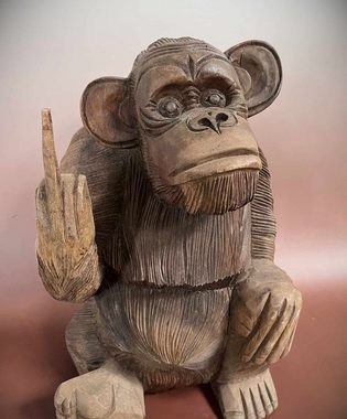 Asien LifeStyle Dekofigur Affe Stinkefinger Deko Holz Figur - 40cm groß