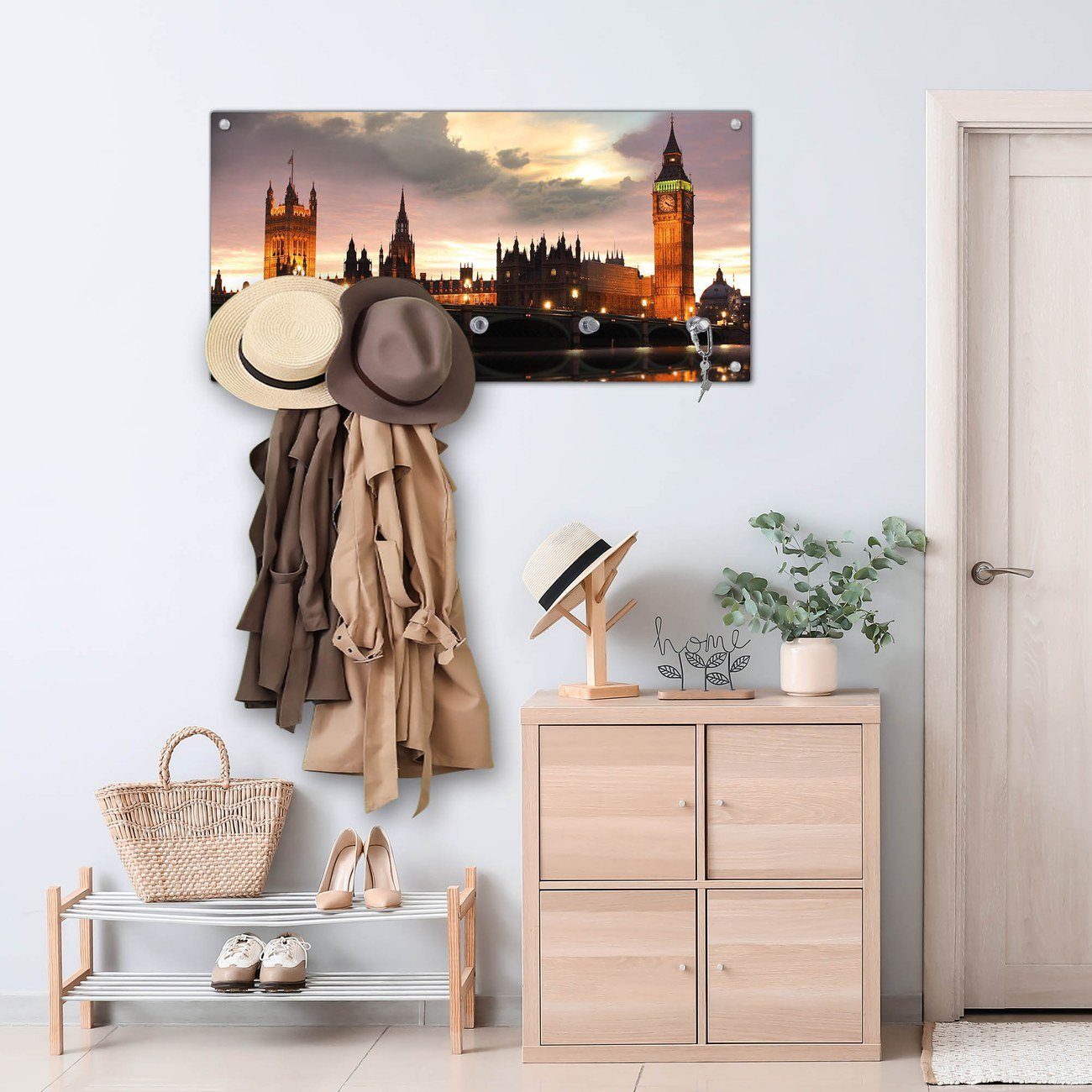 banjado Garderobenleiste Glas Palace of Westminster (Wandgarderobe, mit verchromten Haken), inkl. Montagematerial