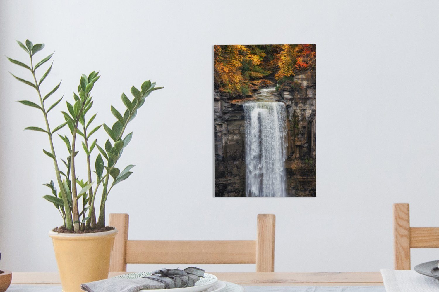 OneMillionCanvasses® Leinwandbild New York St), - Zackenaufhänger, cm - Herbst, inkl. fertig (1 20x30 Wasserfall Gemälde, Leinwandbild bespannt