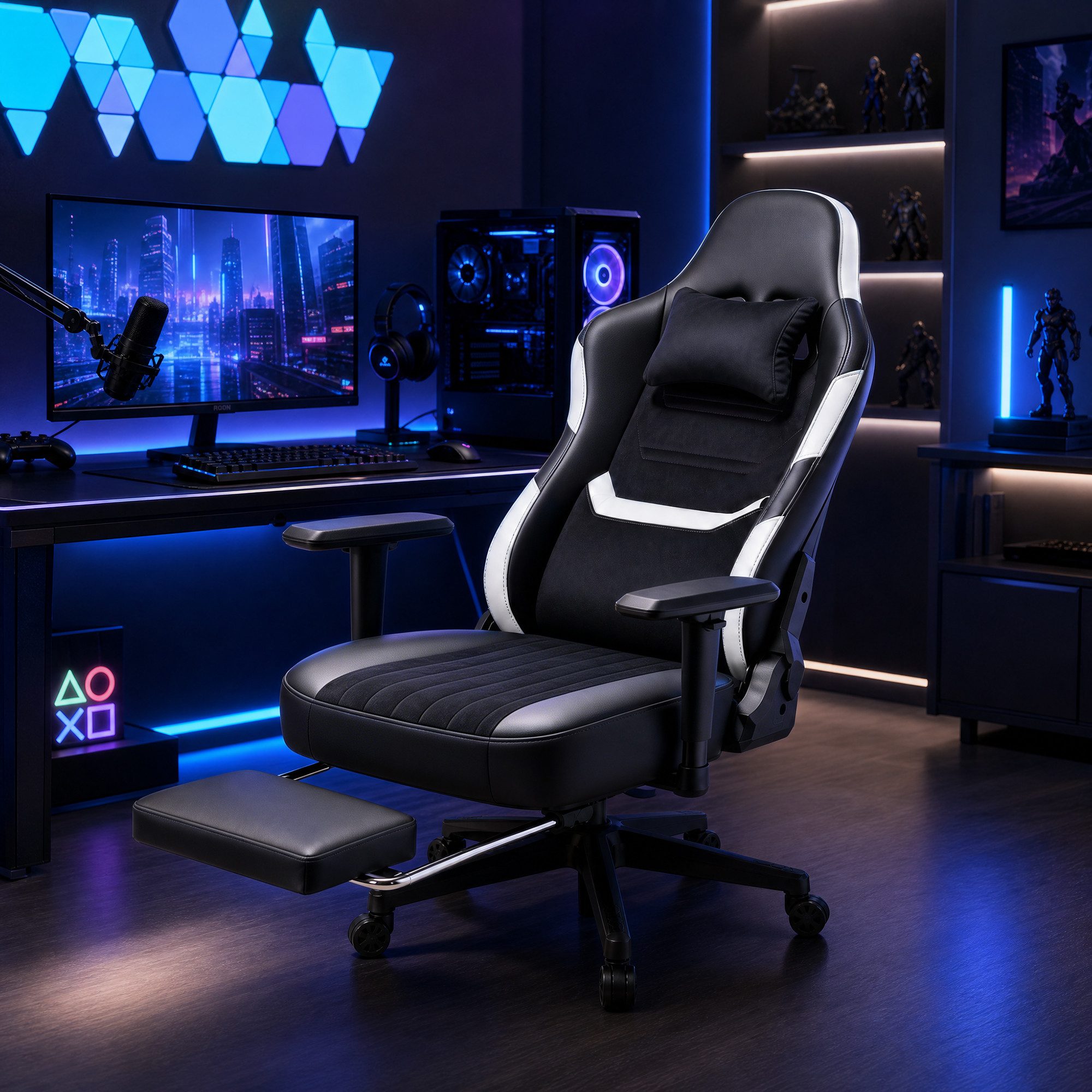 HOMALL Gaming-Stuhl mit Federkern,Komfort für Büro & Gaming,90-165° Rückenlehne,bis 180 kg, gaming stuhl mit Fußstütze,breites & dickes Sitzpolster – Bild 2 von 5