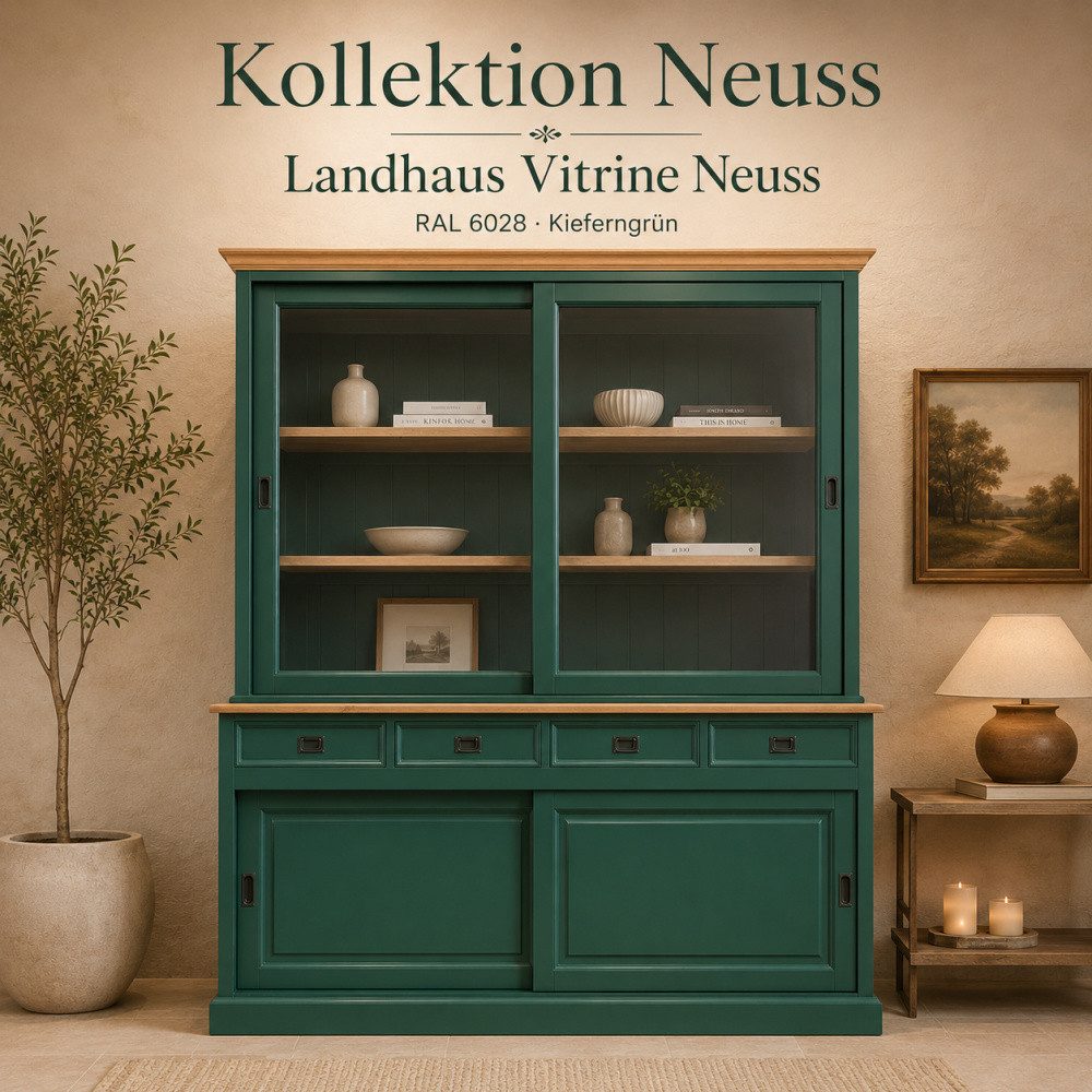 Wohnpalast Vitrine Vitrinen Schrank Neuss 200 cm Kieferngrün/Eiche (2-St)