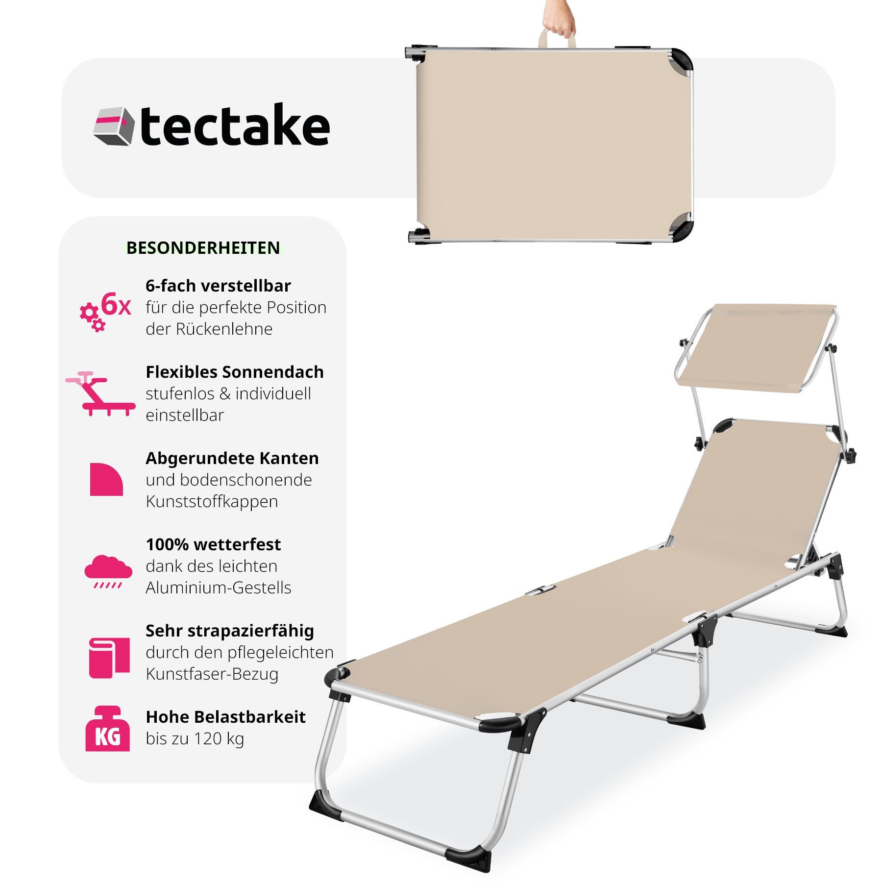 tectake Gartenliege Sonnenliege, 1 St., Klappbare günstig online kaufen