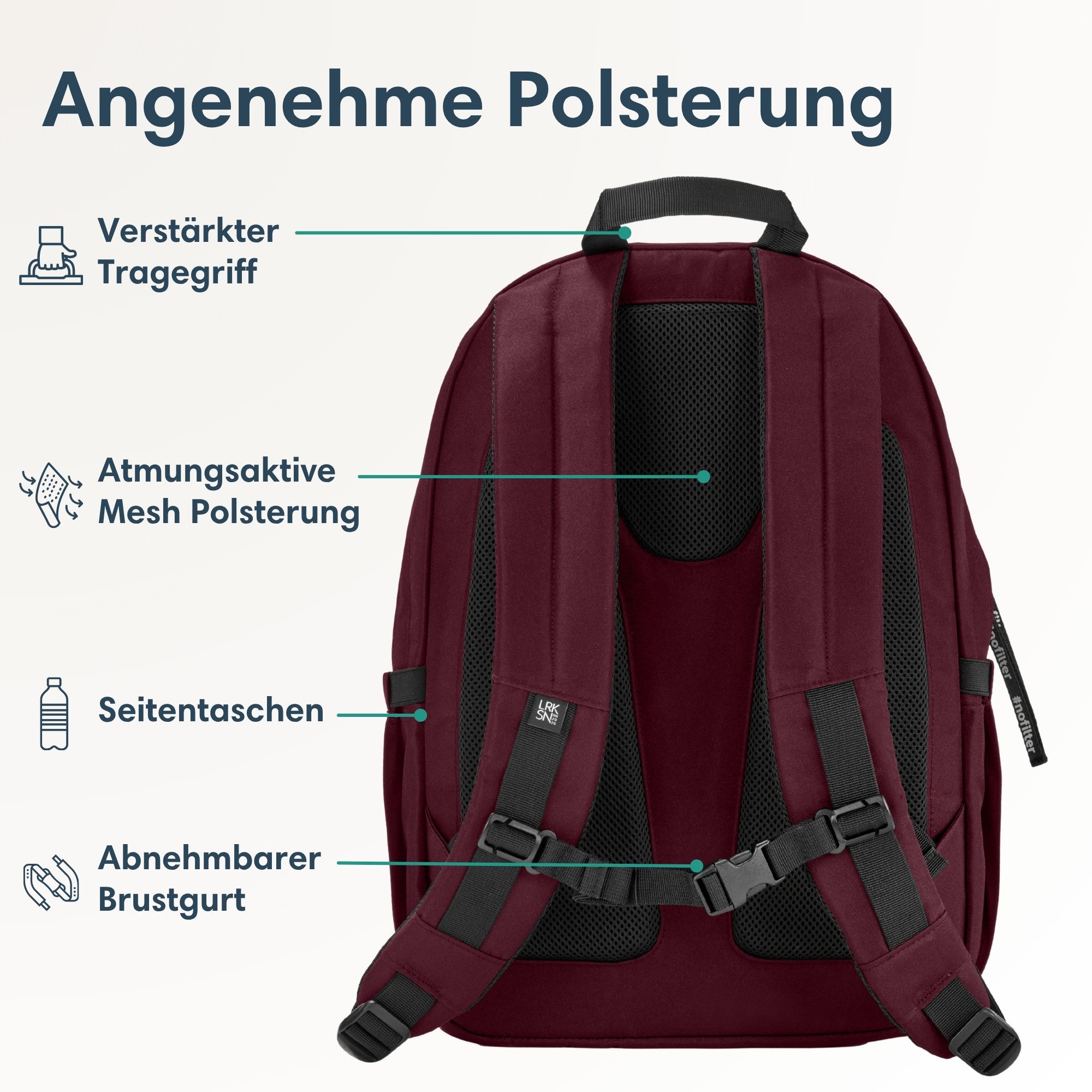 LARKSON Schulrucksack No 3 Advanced Rucksack für Schule, Mädchen Jungen (1-tlg), 3 Hauptfächer, Seitentasche, Laptopfach, Wasserabweisend – Bild 4 von 5